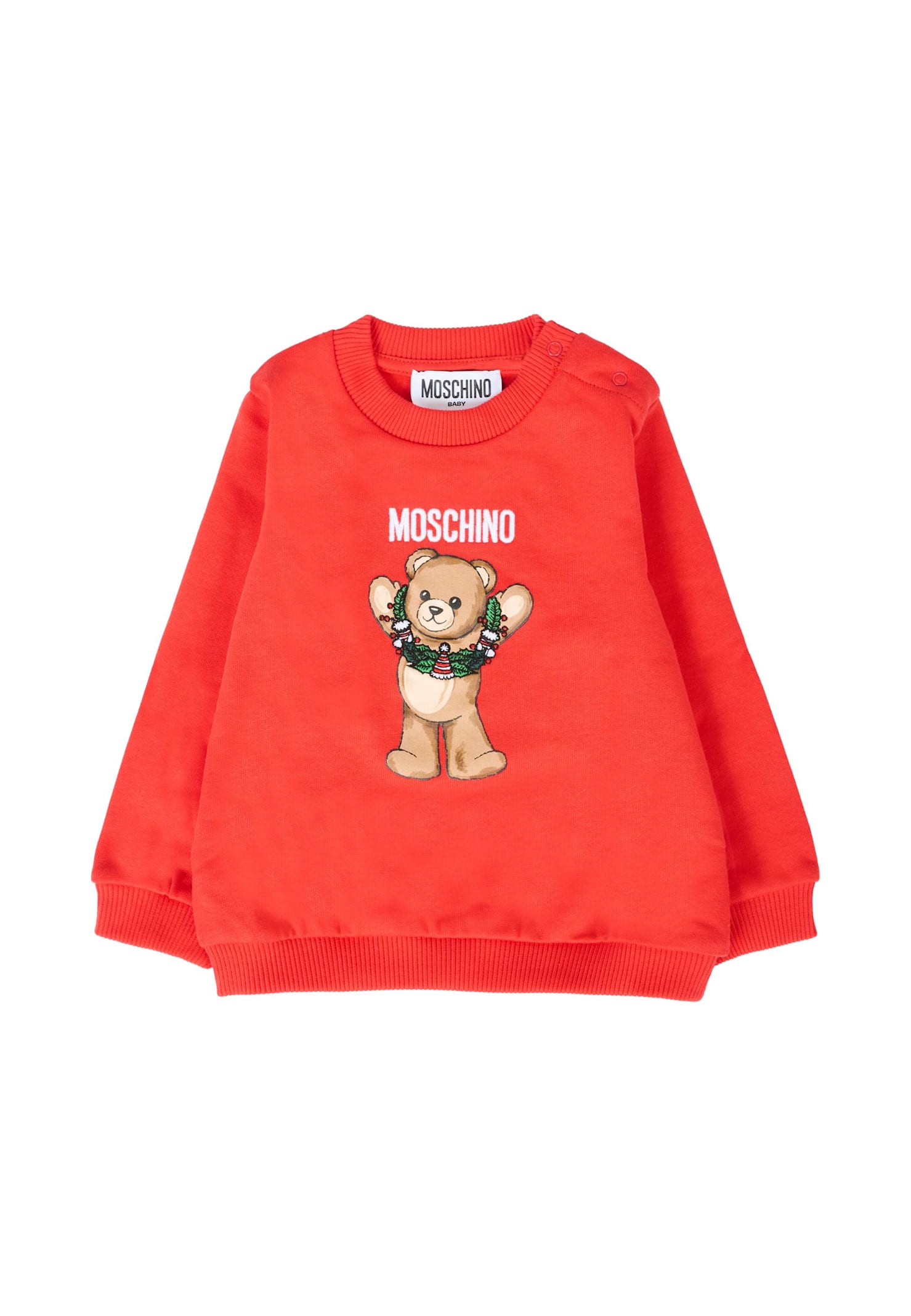 Moschino Red Sweatshirt For Babykids With Christmas Teddy Bear In Red