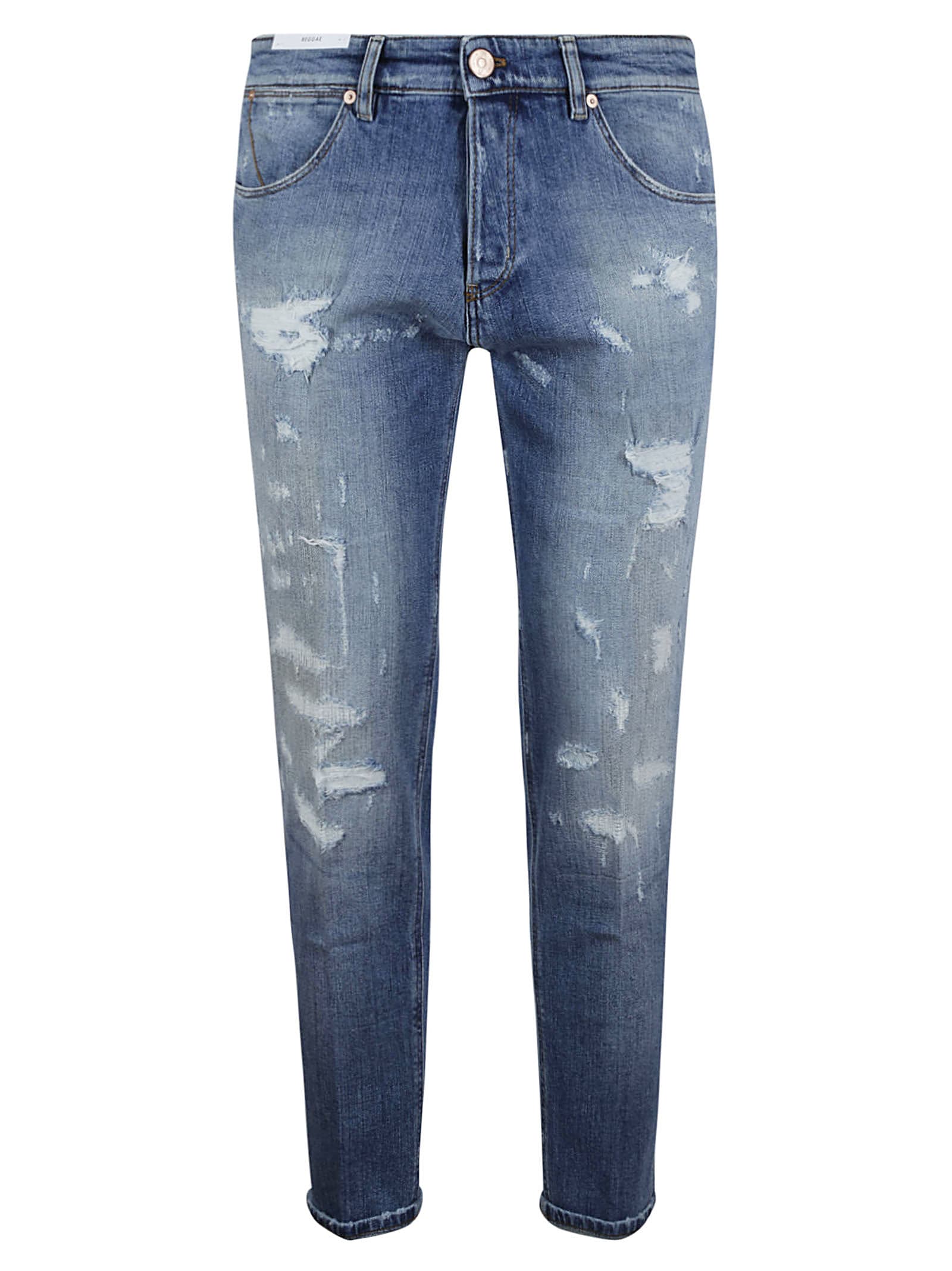 Pt Torino Slim-fit Blue Jeans With Distressed Detailing In Blue