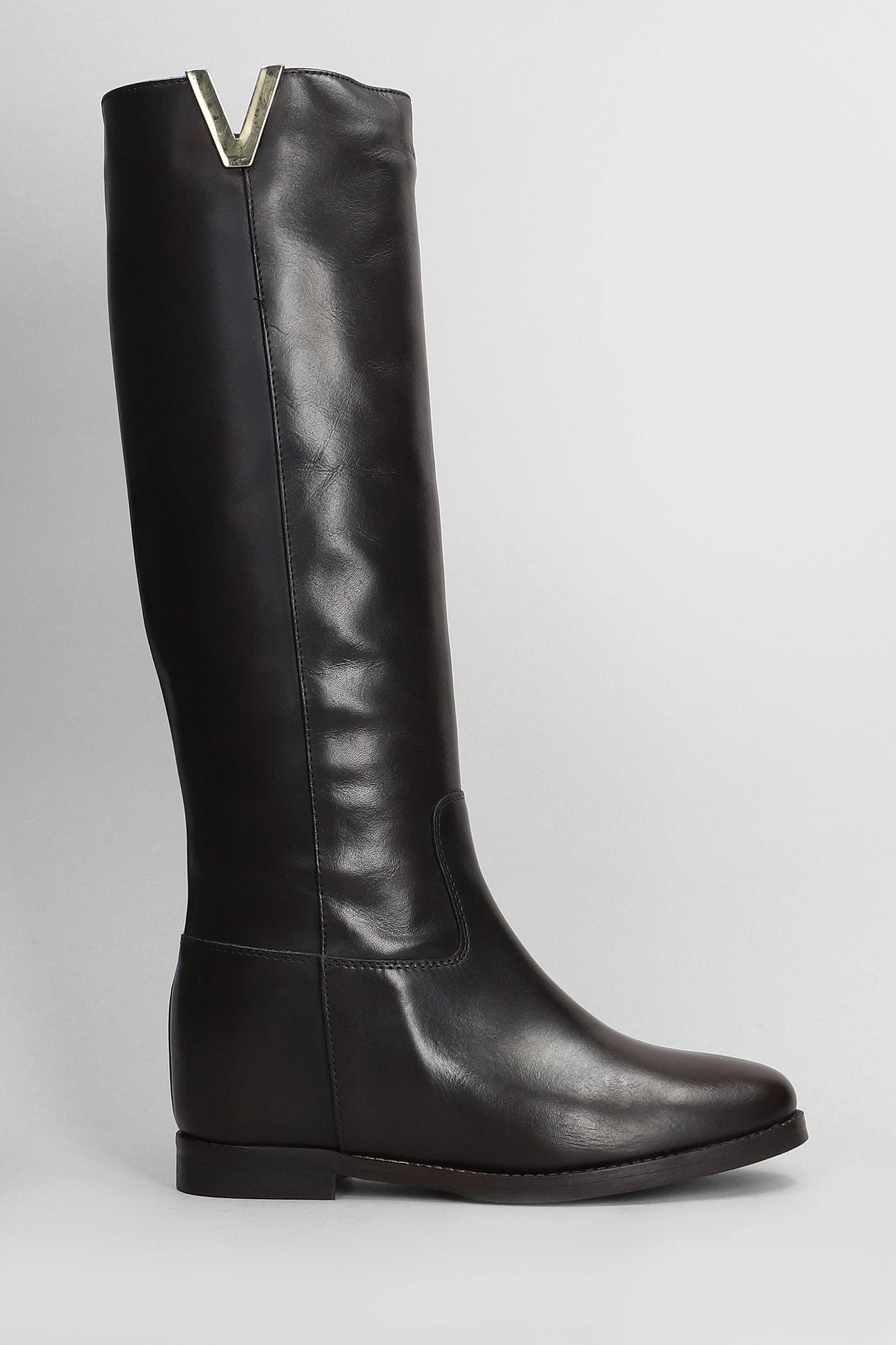 Low Heels Boots In Dark Brown Leather