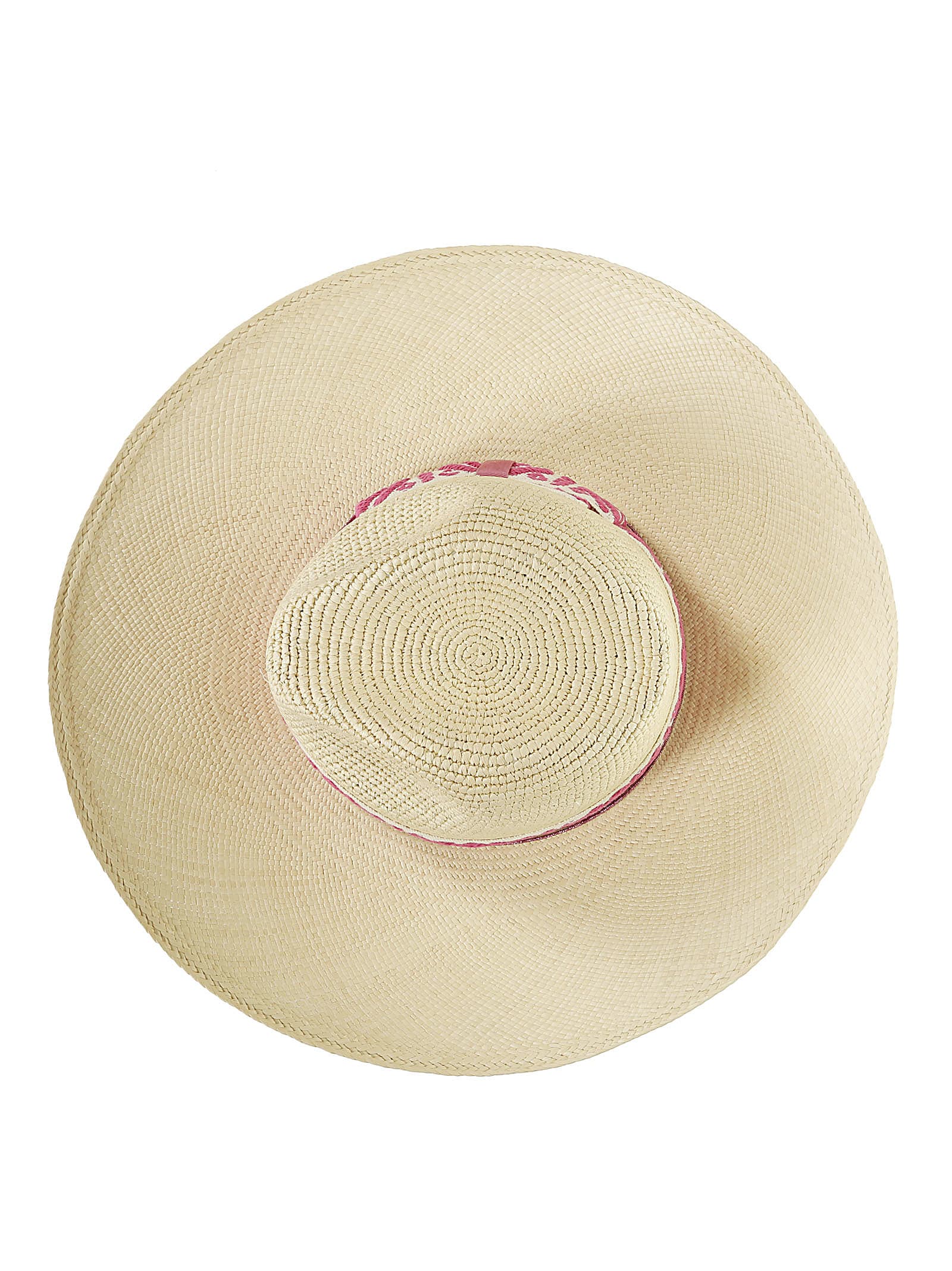 Borsalino Panama Semicrochet In Natural, Patterned Fuchsia/cream Hat Band