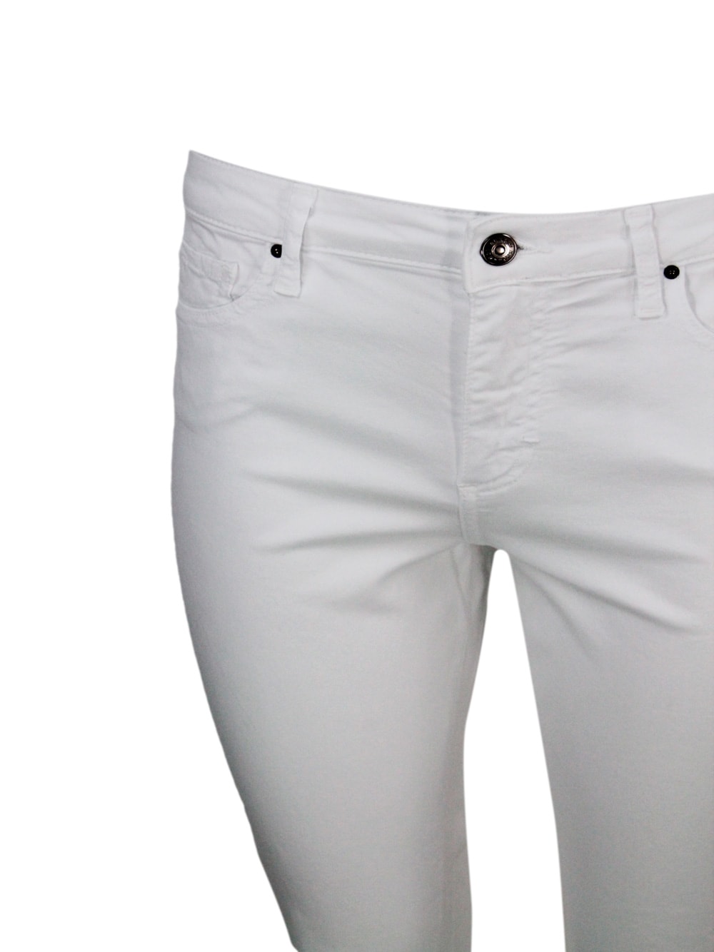 Shop Armani Collezioni 5-pocket Trousers In Soft Stretch Cotton Super Skinny Capri. Zip And Button Closure. In White