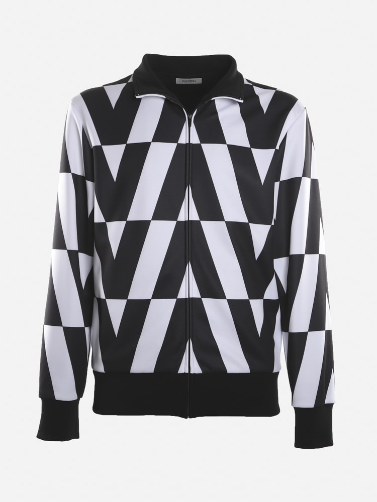 Valentino Technical Fabric Sweatshirt With All-over Macro Optical Valentino Print