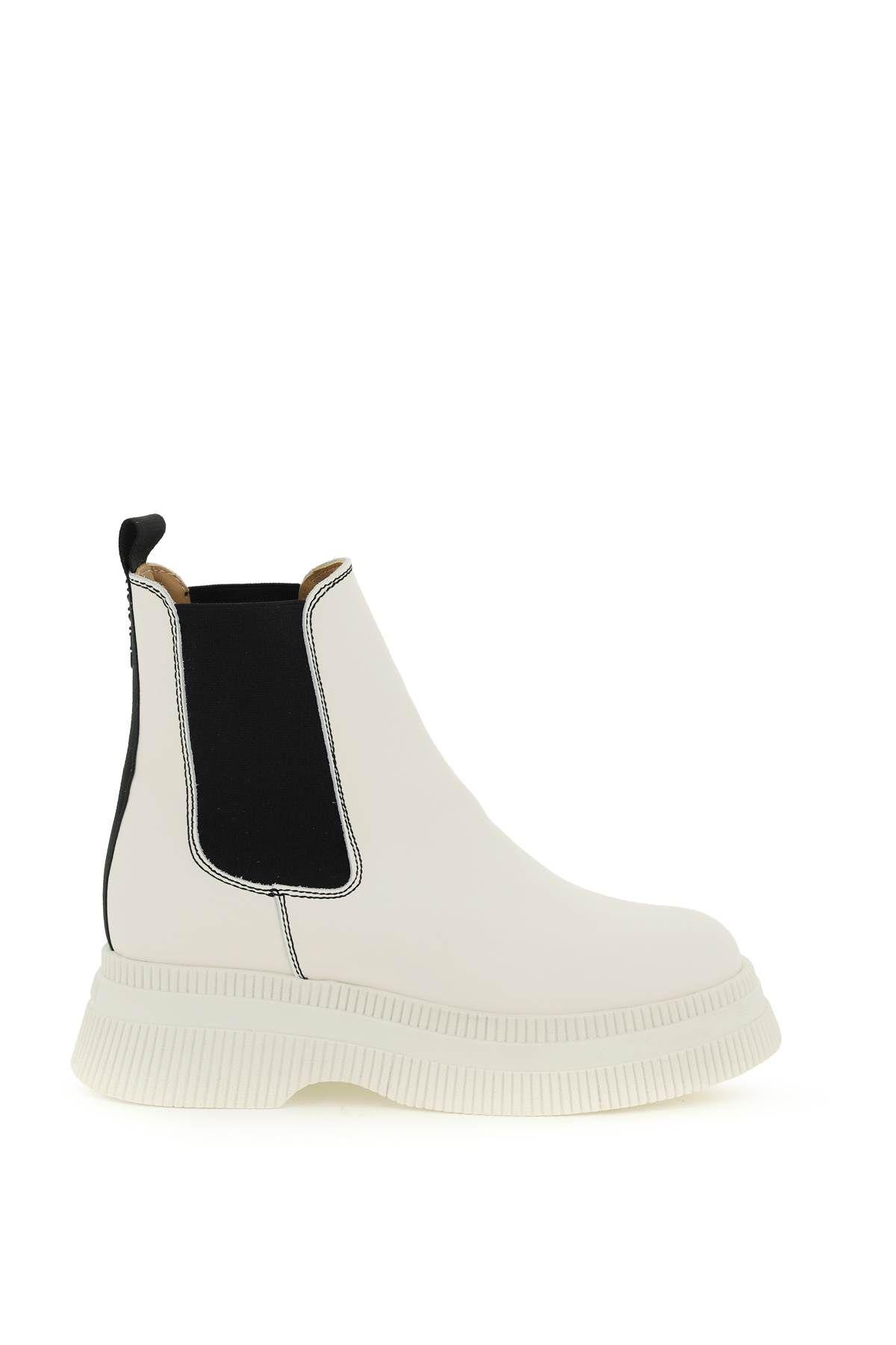 Shop Ganni Leather Chelsea Boots In Neutrals
