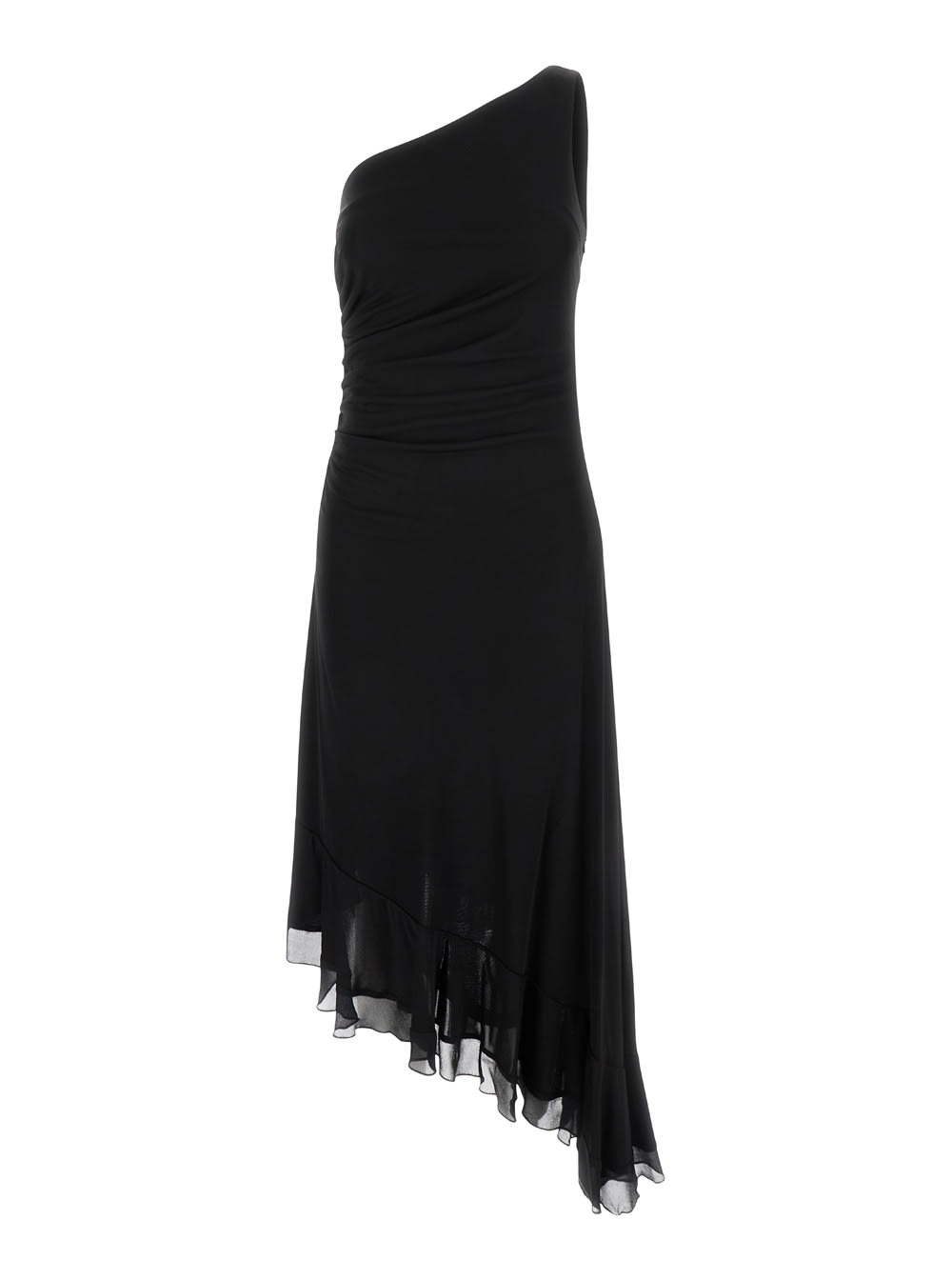 Shop Twinset Black One-shoulder Asymmertric Dress In Viscose Woman