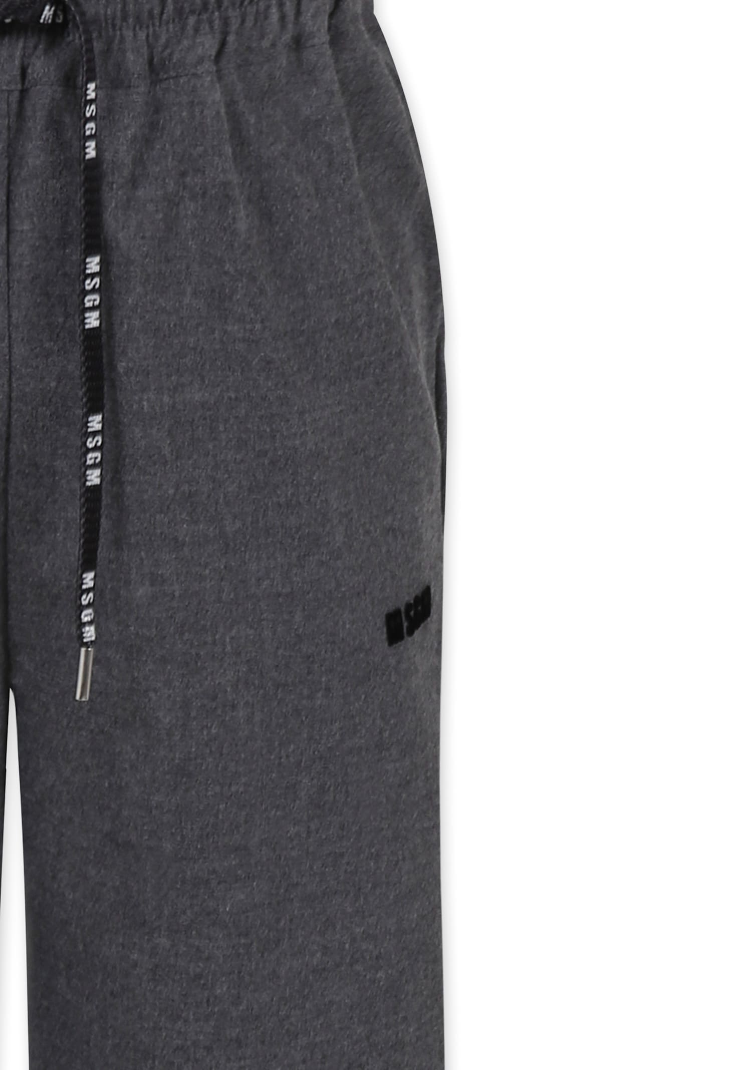 Msgm Grey Trousers For Girl With Logo In Gray