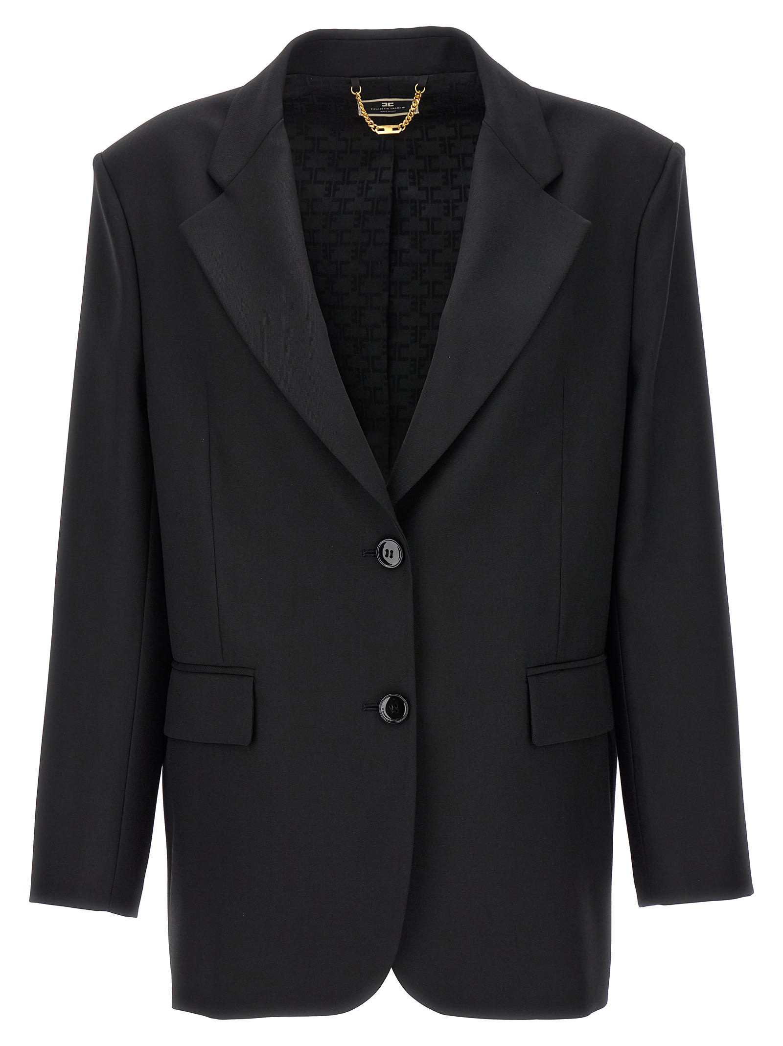 Shop Elisabetta Franchi Double-breasted Wool Blazer In Black