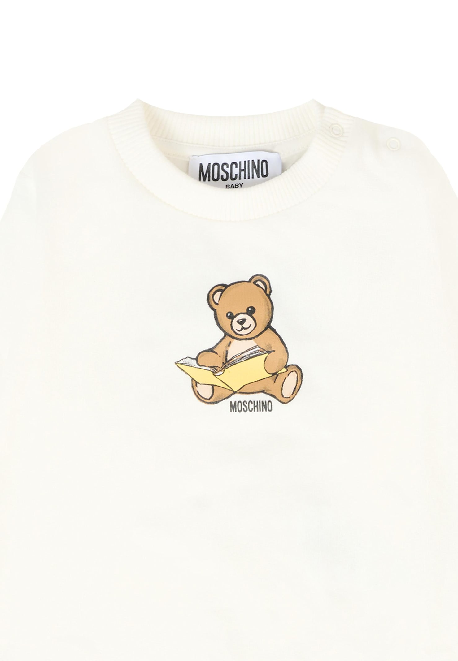 Moschino Ivory Sweatshirt For Babykids With Teddy Bear And Logo In White