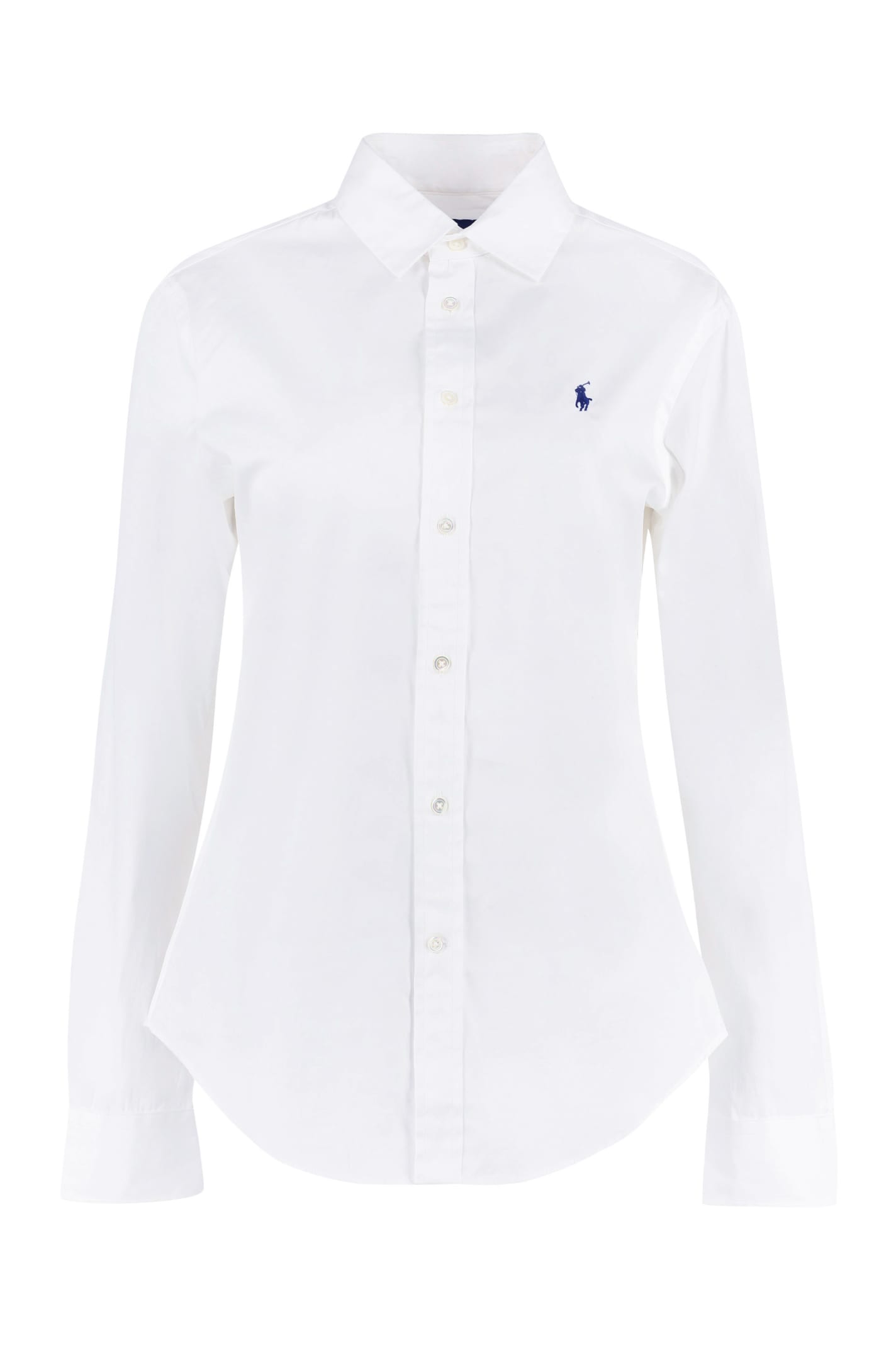 Shop Polo Ralph Lauren Logo Embroidery Cottond Shirt  In White