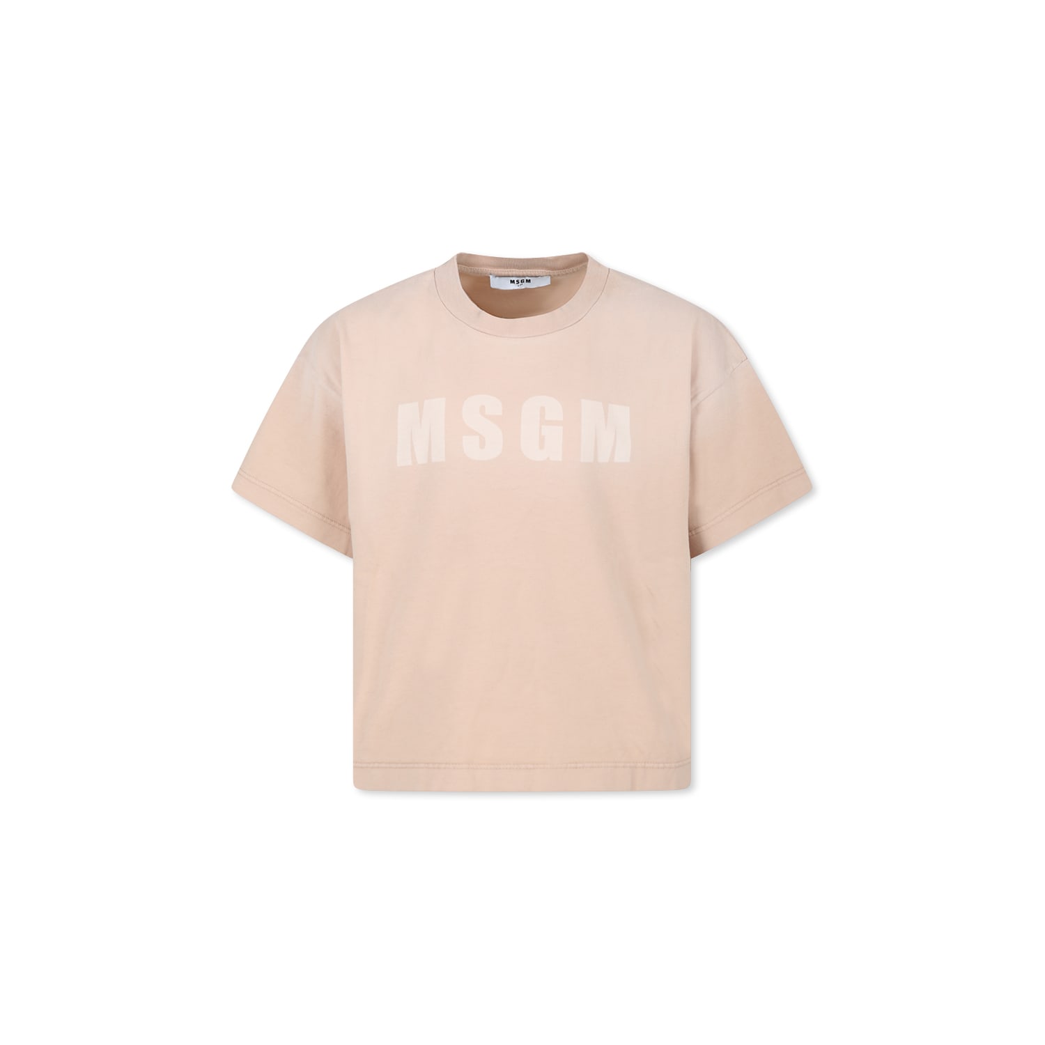 Msgm Beige T-shirt For Girl With Logo In Beige