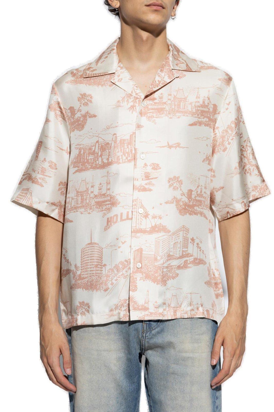 Shop Amiri La Landmark Printed Short-sleeved Shirt In Neutrals/pink