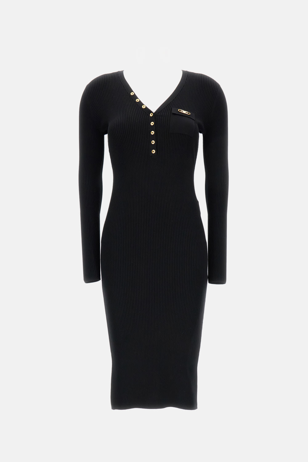 Elisabetta Franchi Ribbed Button-fastening Midi Dress In Black