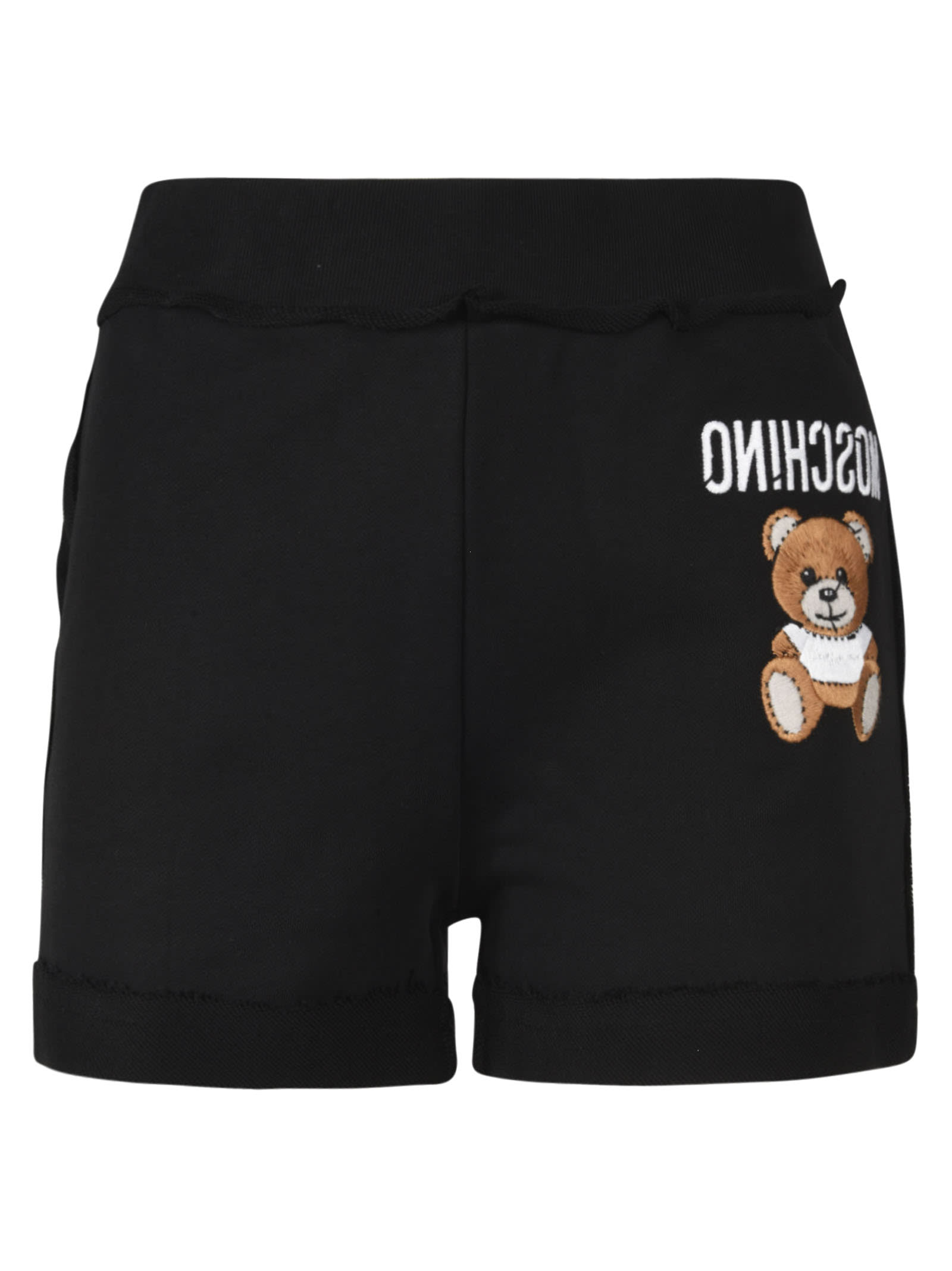 Moschino Teddy Motif Embroidered Track Shorts In Black