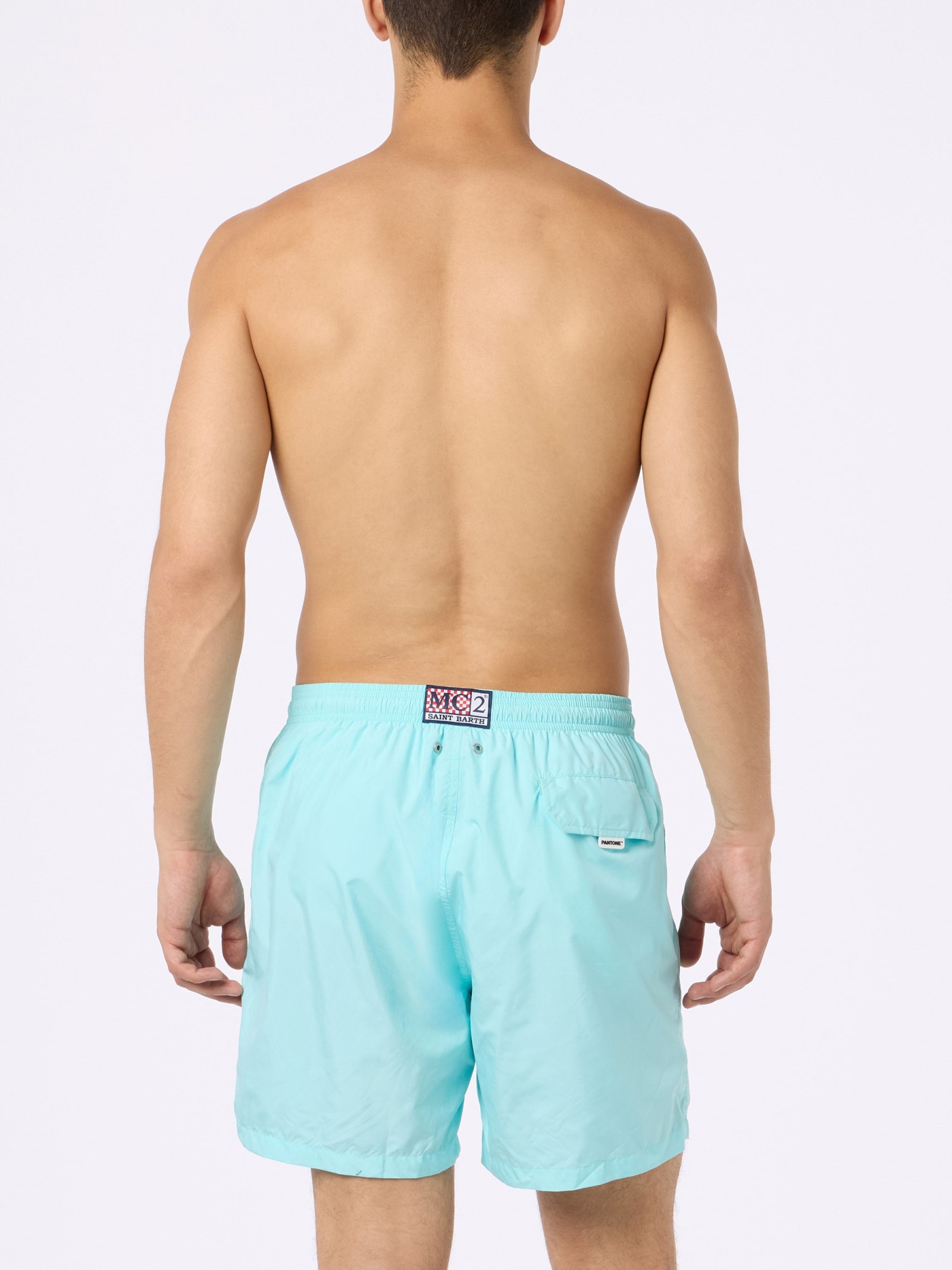 Mc2 Saint Barth Man Lightweight Fabric Water Green Swim-shorts Lighting Pantone Pantone Special Edition In Green