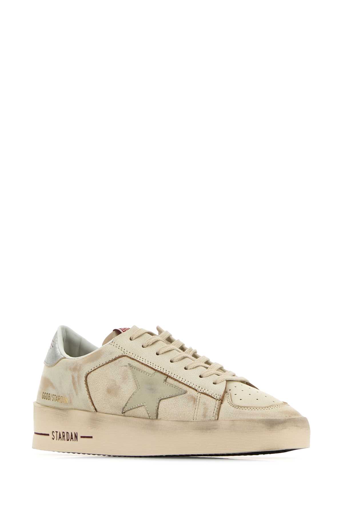 Golden Goose Beige Lace Up Sneakers In Bianco