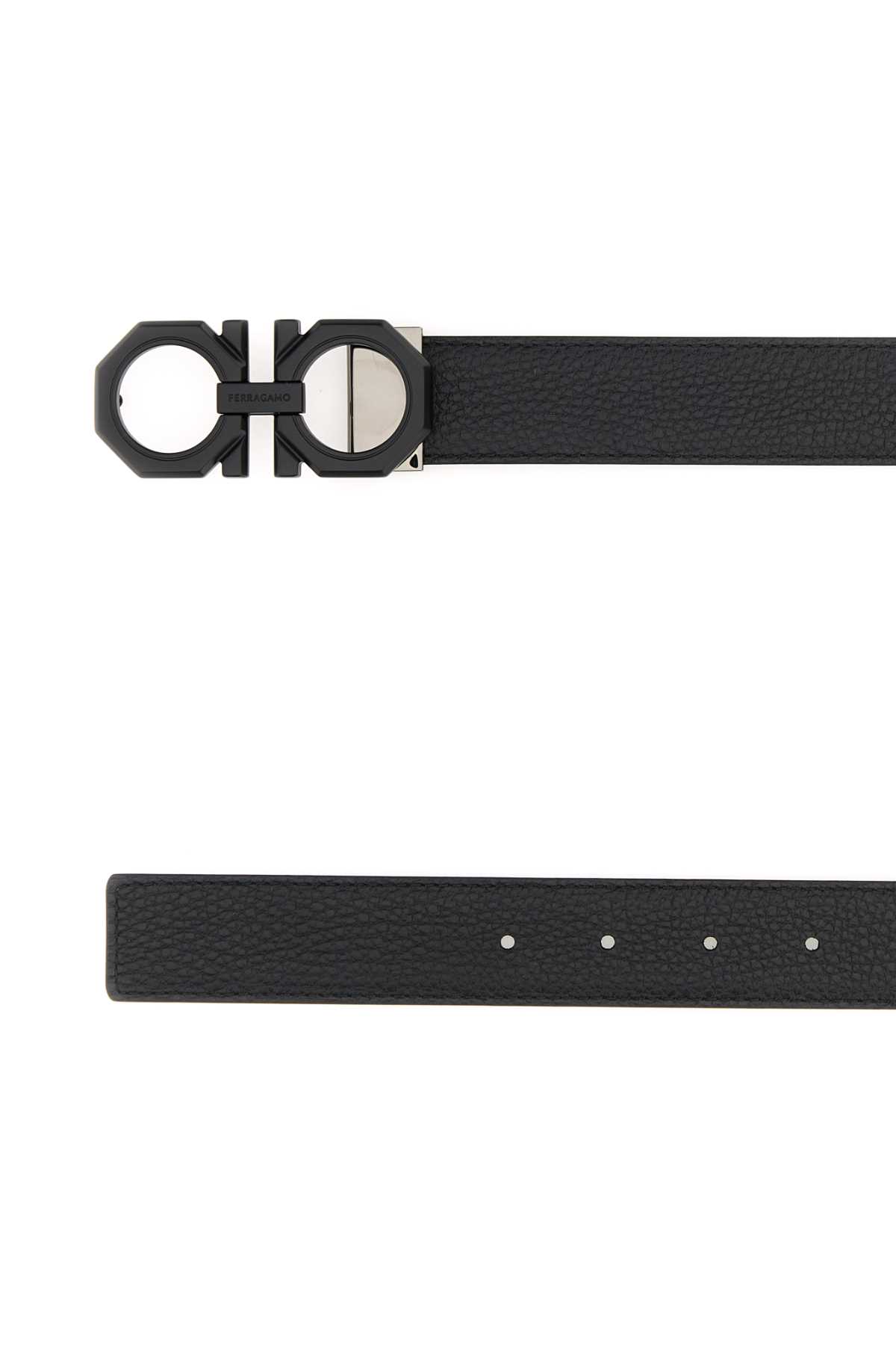 Shop Ferragamo Black Leather Reversible Belt In Nerodarkgrey