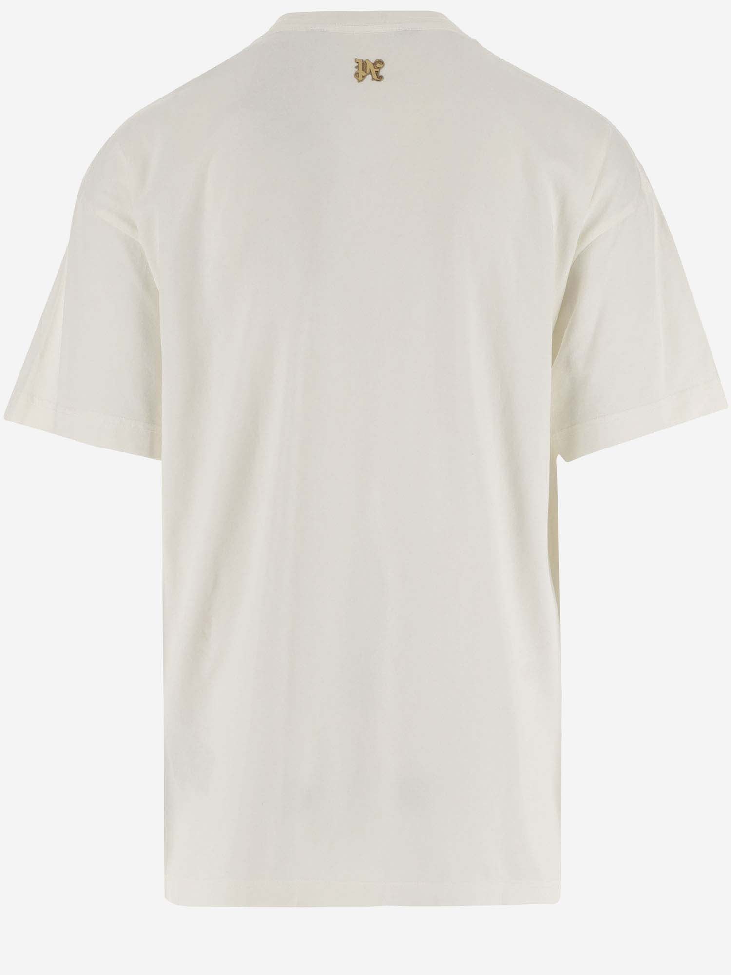 Shop Palm Angels Cotton T-shirt With Graphic Print And Logo In Beige