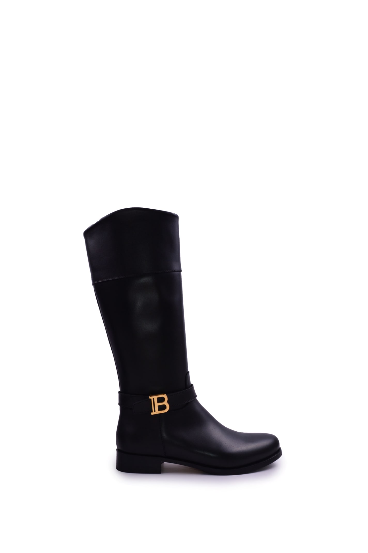BALMAIN LEATHER BOOTS WITH LOGO BUCKLE