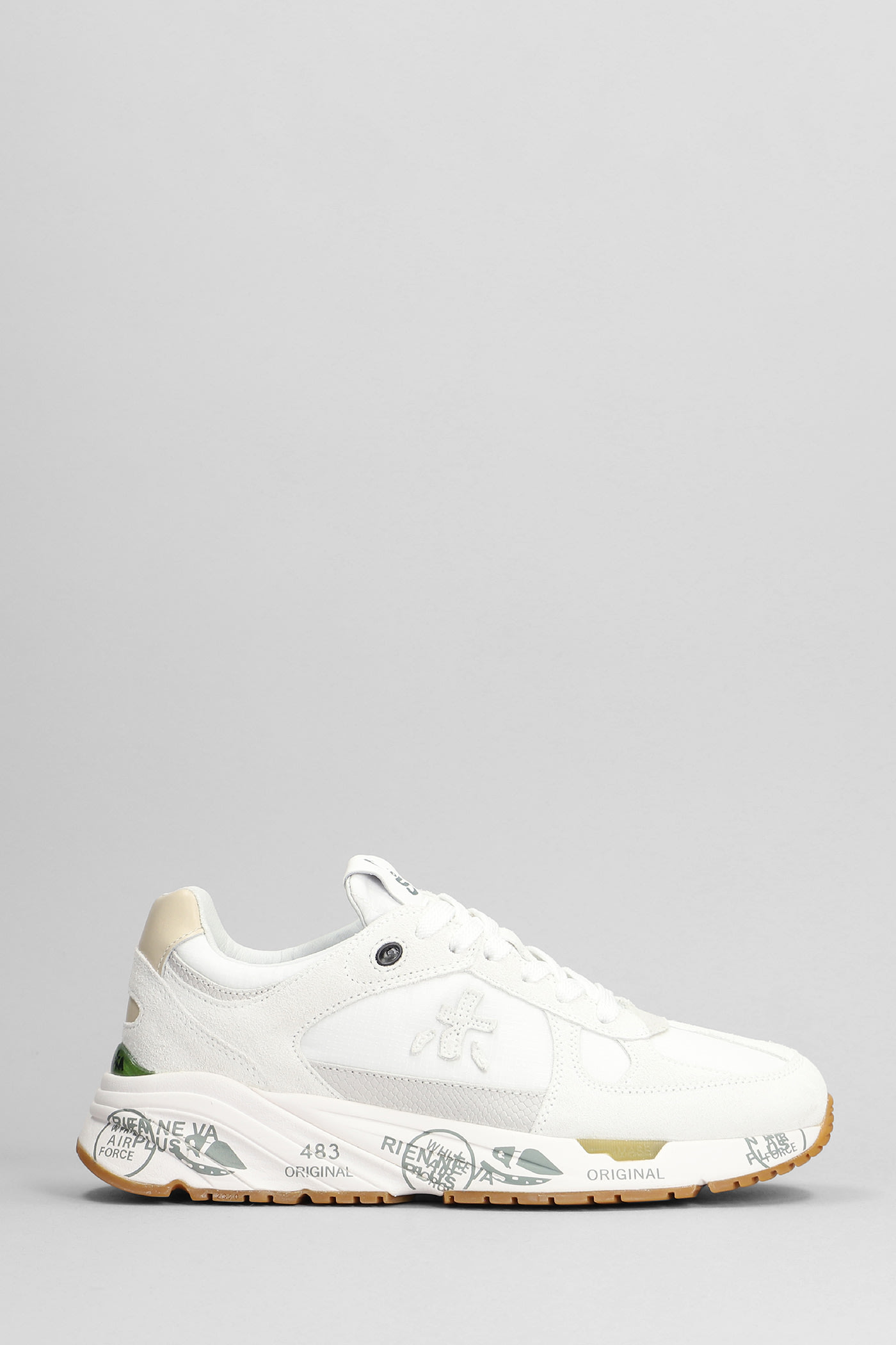 Premiata Mase Sneakers In White Suede And Fabric