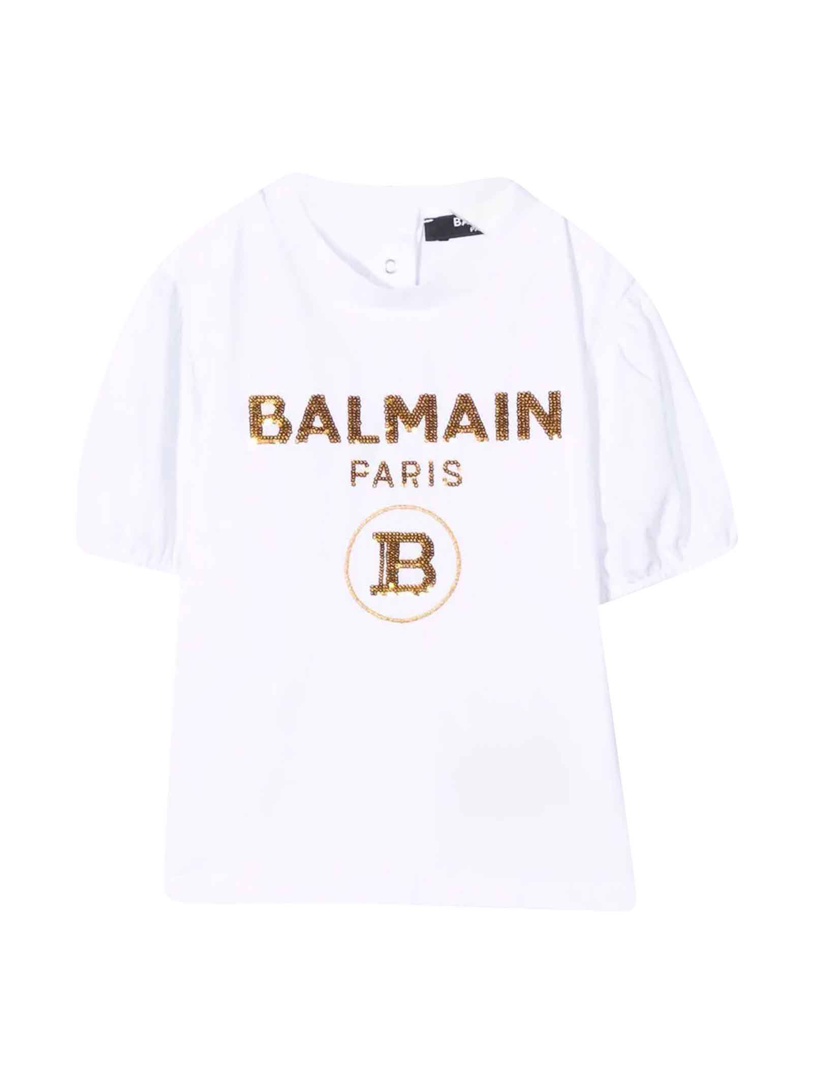 Balmain White T-shirt With Gold Print