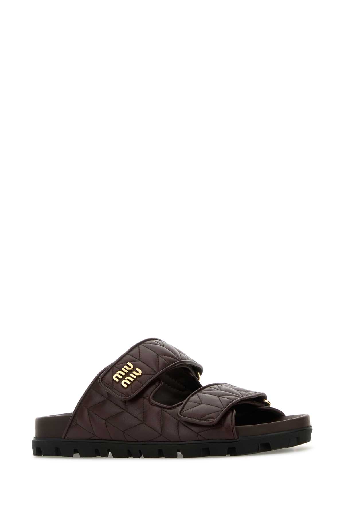 Miu Miu Chocolate Nappa Leather Slippers In Brown