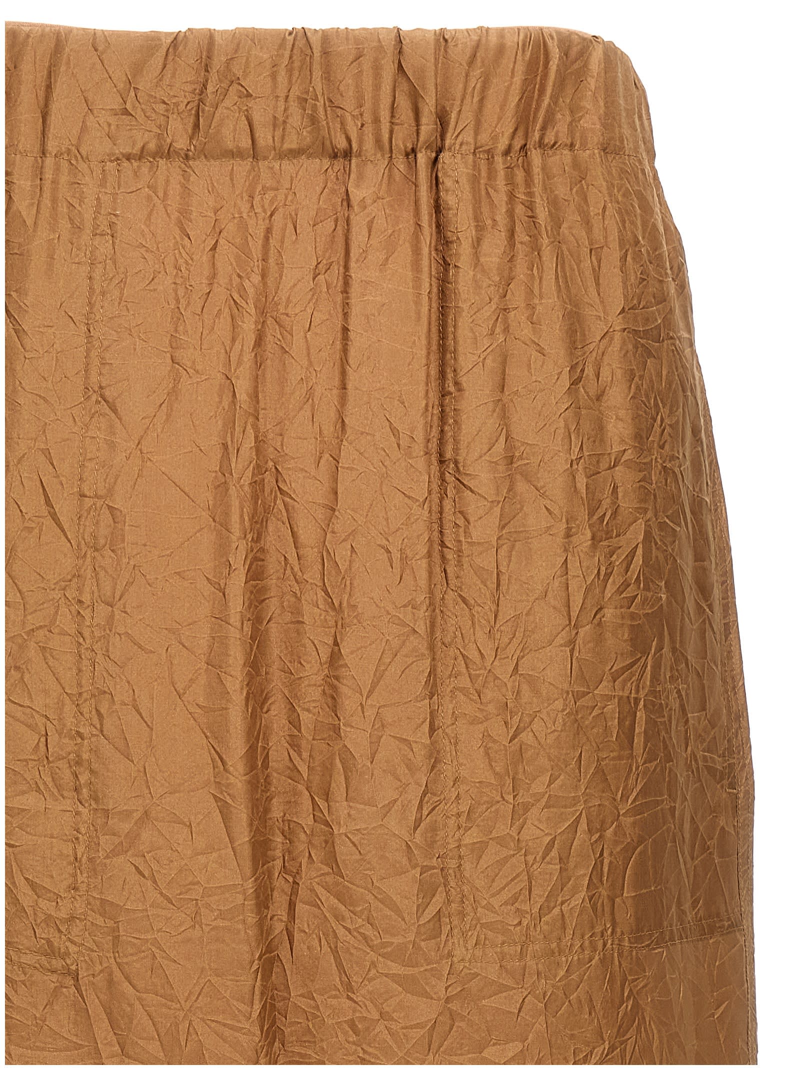 Max Mara Crinkled Texture Midi Skirt With Elastic Waistband In Brown
