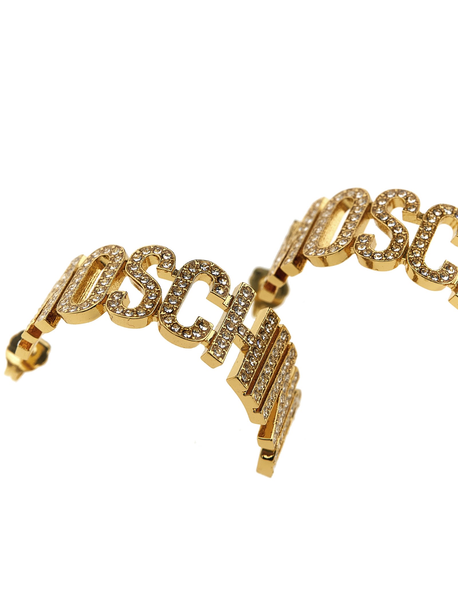 Shop Moschino Logo Earrings In Gold