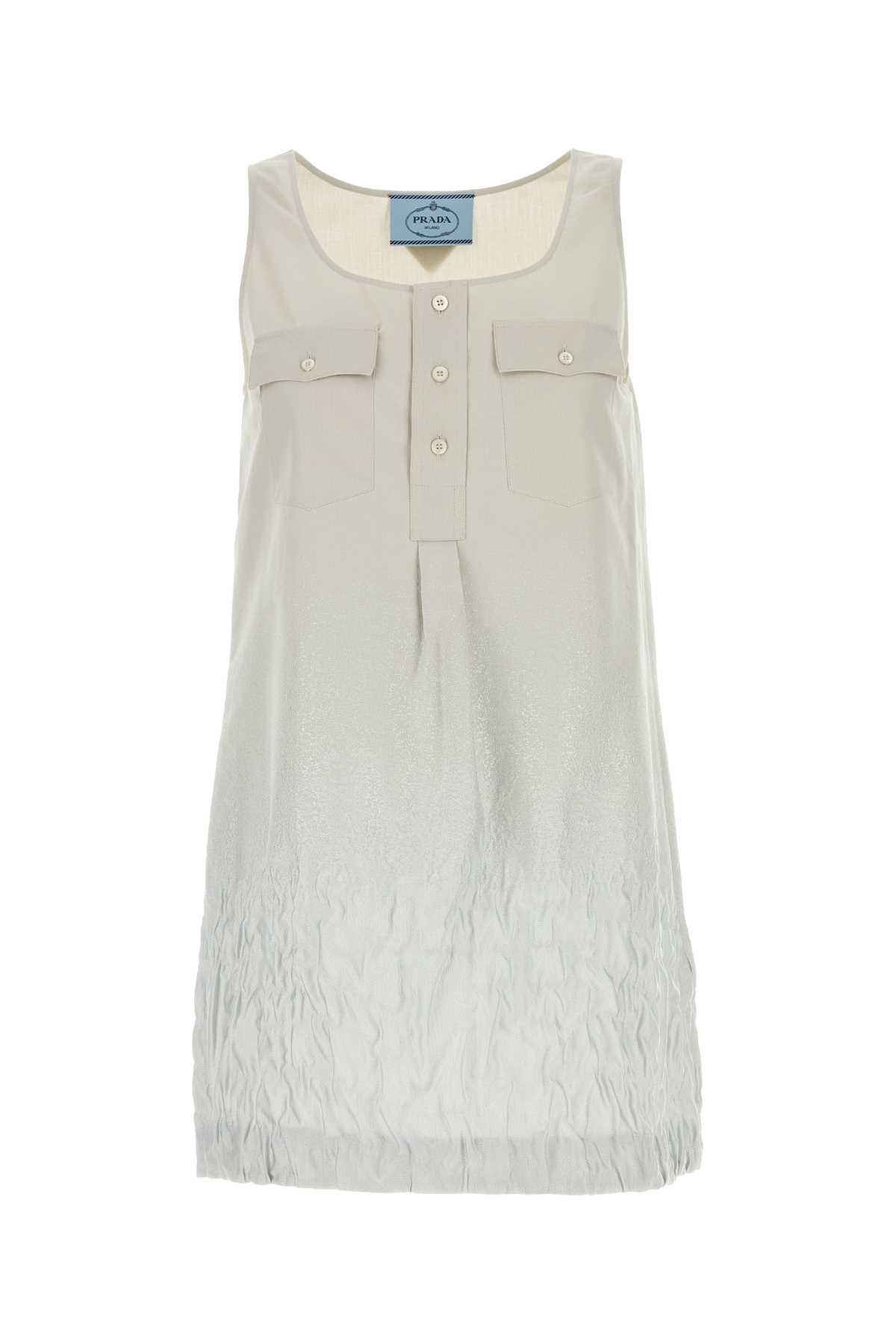 Shop Prada Ivory Cotton Blend Mini Dress In Astro