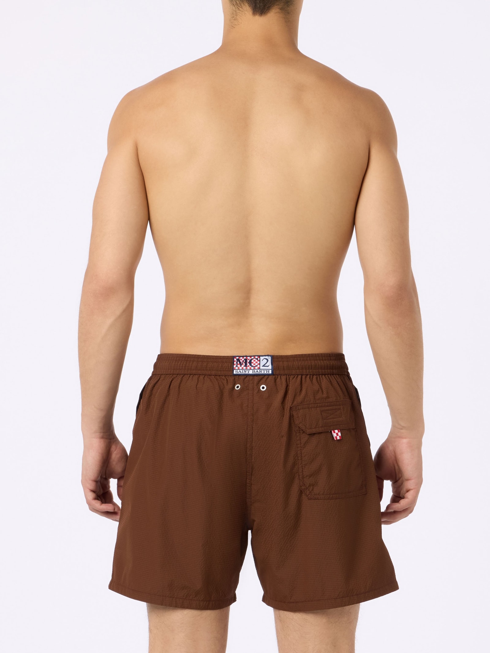 Shop Mc2 Saint Barth Man Seersucker Swim Shorts Patmos In Brown