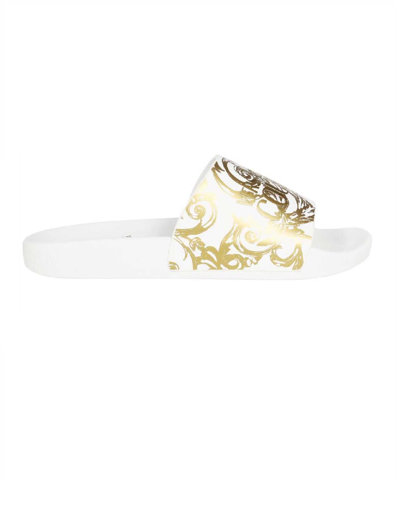 Versace Jeans Couture Fondo Shelly Gummy Logo Flip Flop In White Gold