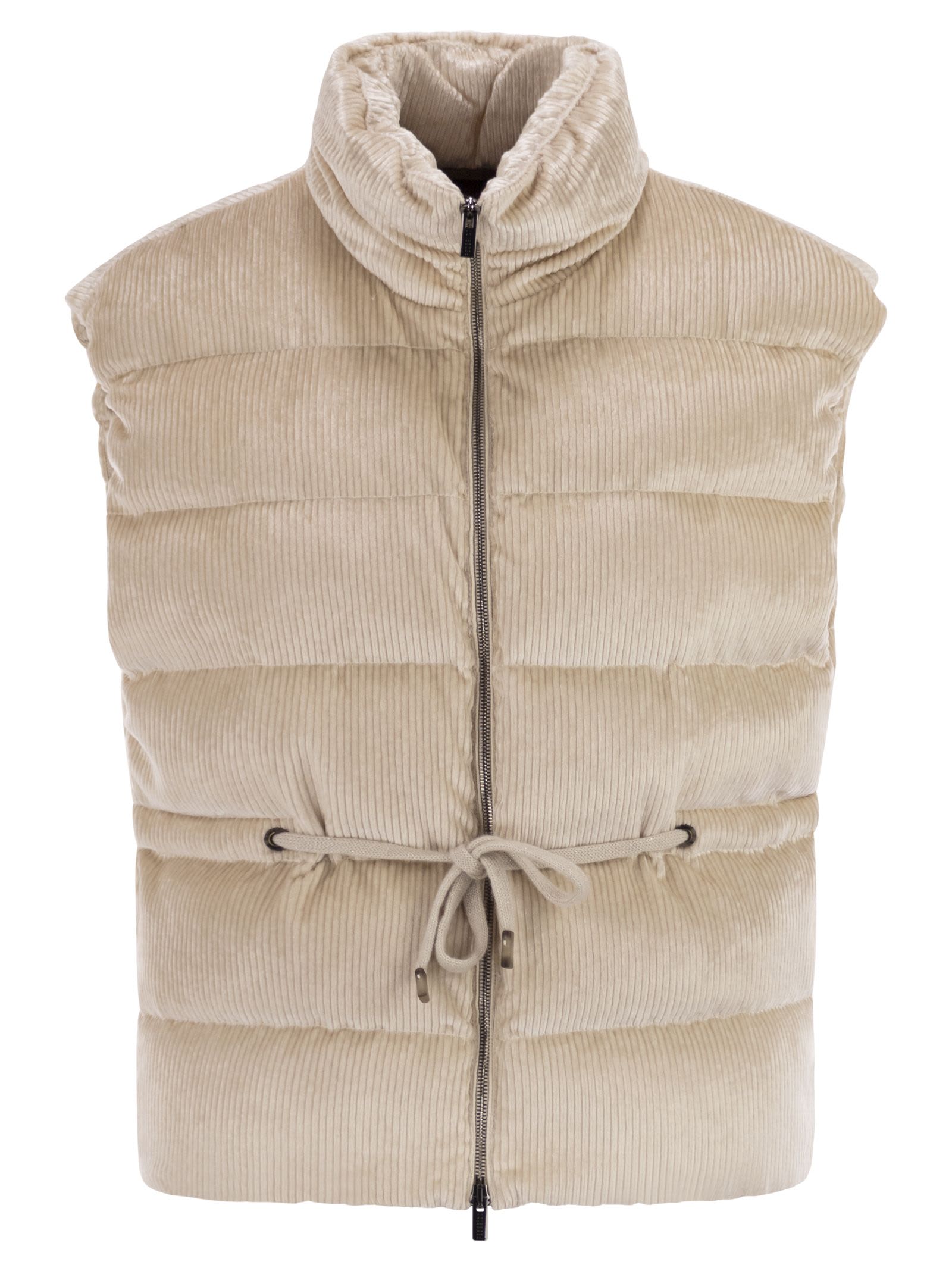 Peserico Down And Viscose Velvet Waistcoat In Nude