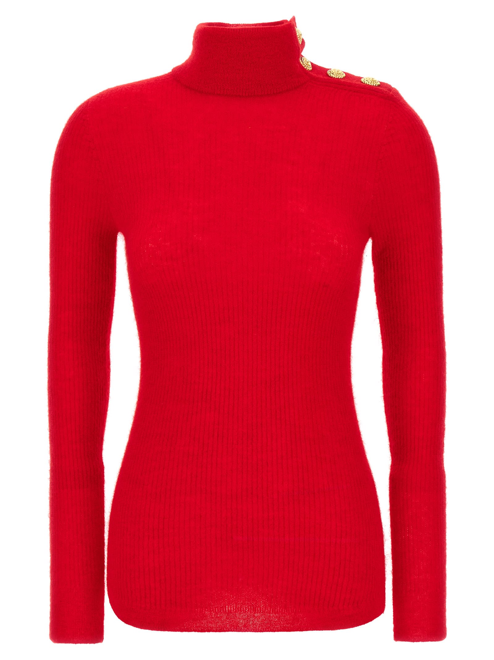 Shop Balmain Mohair Button Sweater In Red