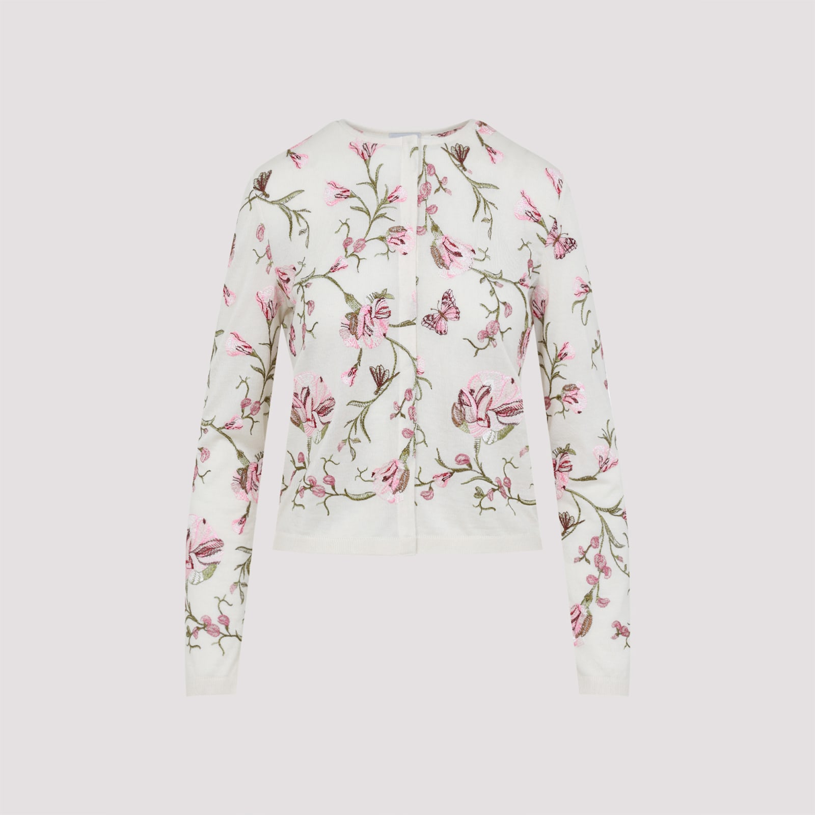 Giambattista Valli Floral-embroidered Cashmere Cardigan In Ivory