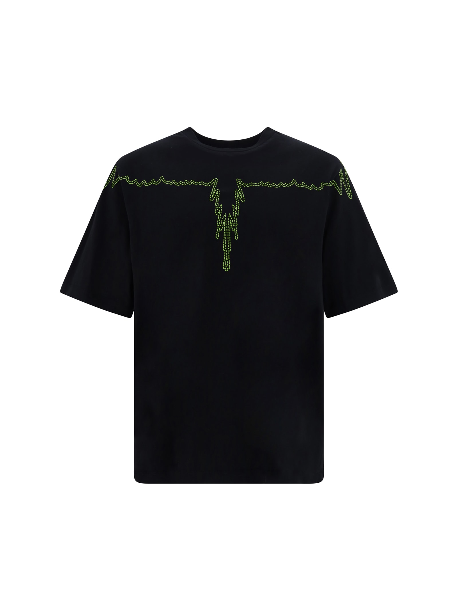 Shop Marcelo Burlon County Of Milan Stitch Wings T-shirt In Black Lime