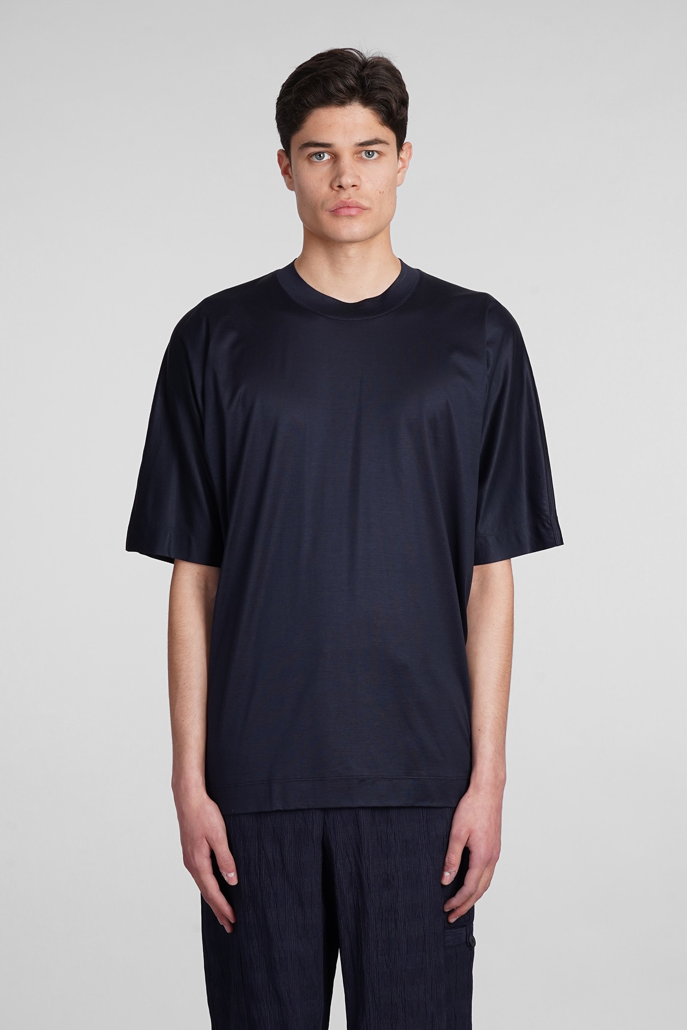 Emporio Armani T-shirt In Blue Wool And Polyester