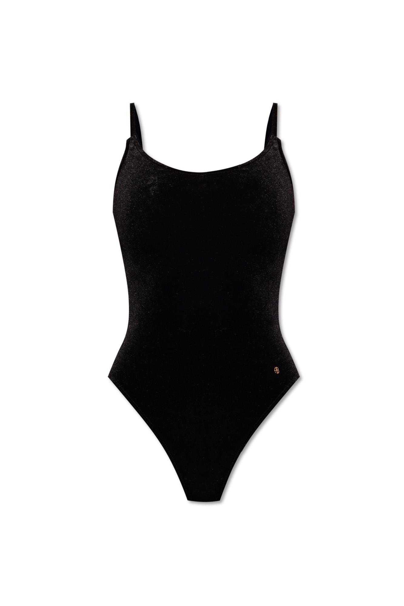Shop Anine Bing Alissa Velour Slip Bodysuit In Black
