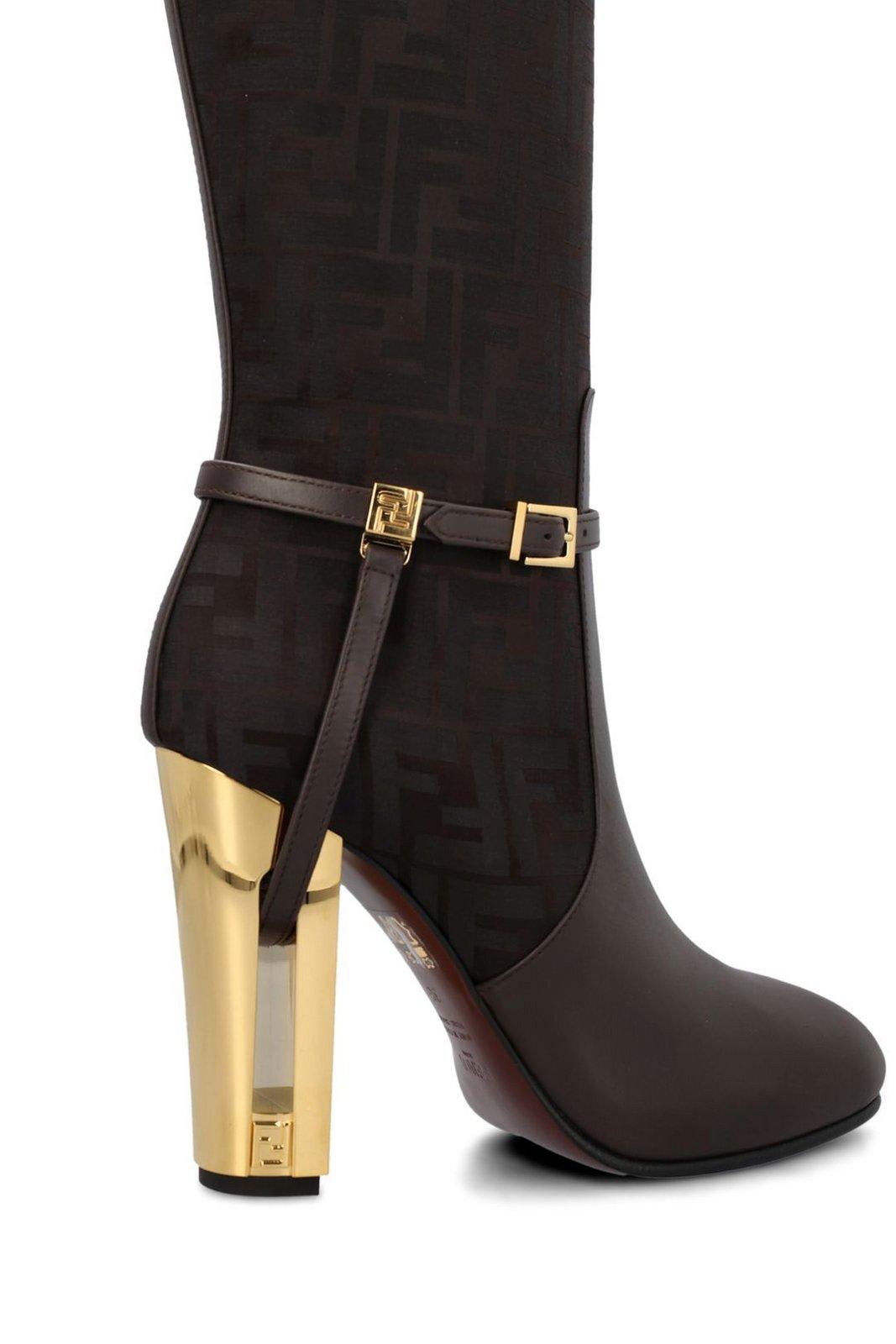 Shop Fendi Delfina High Heeled Boots In Brown