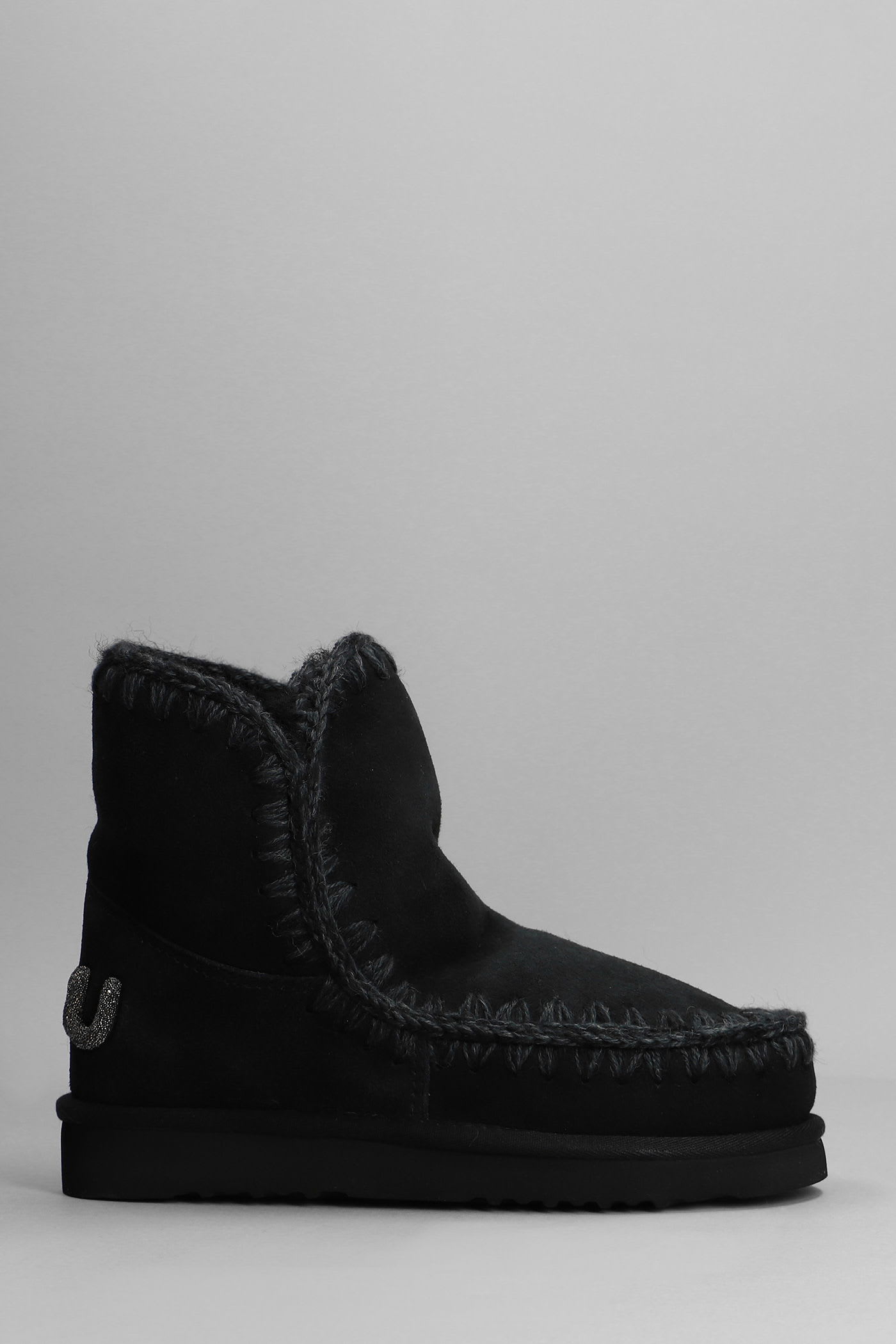 Mou Eskimo 18 Low Heels Ankle Boots In Black Suede In Black