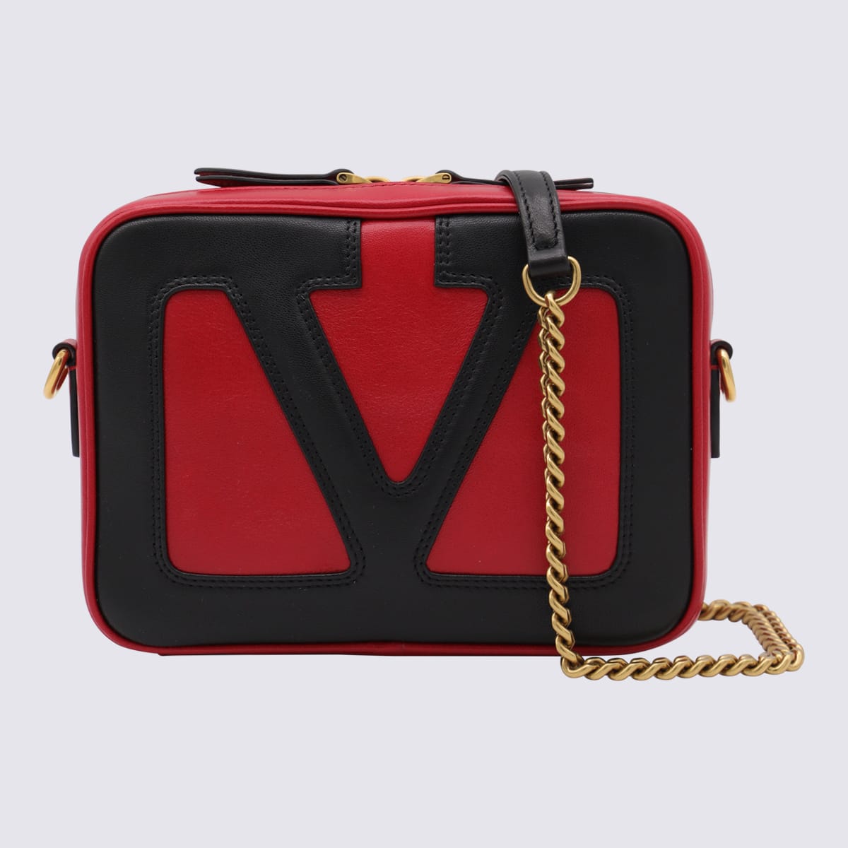 Valentino Red And Black Leather Crossbody Bag In Multi