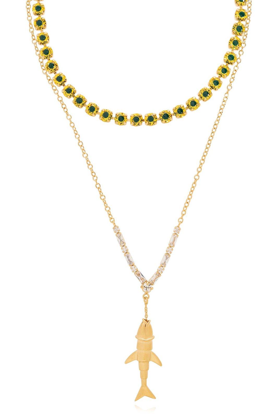 Shop Marni Fish Charm Embellished Necklace In Golden