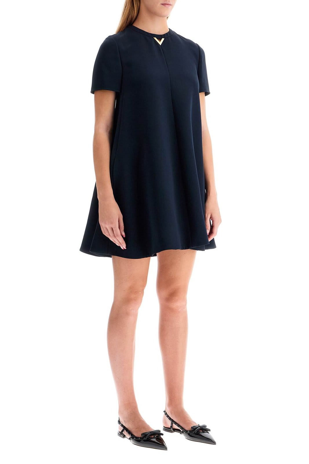 Shop Valentino Strucutred Couture Crewneck Straight Hem Dress In Blue