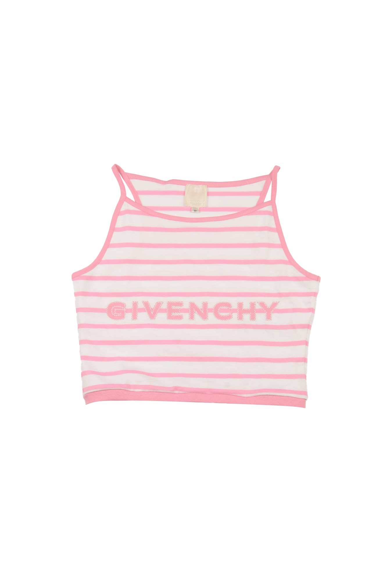 Shop Givenchy Logo Embroidered Stripe Top In White/pink