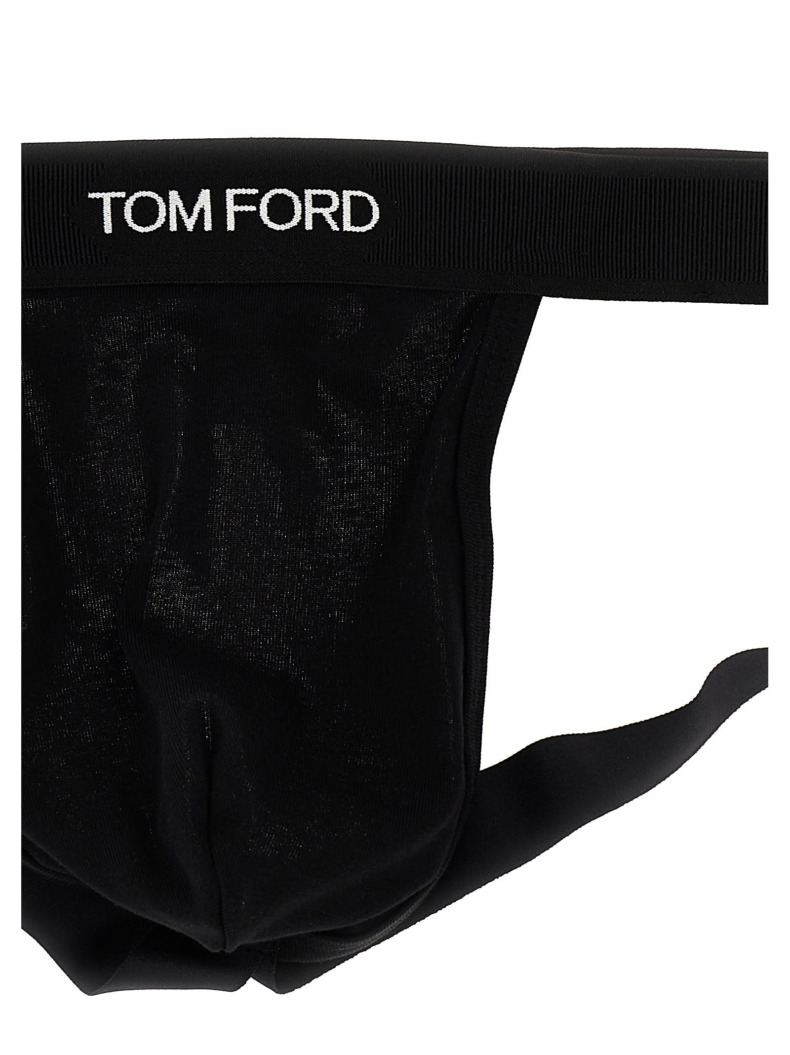 Tom Ford Waistband Stretch Sheer Fabric Briefs In Black