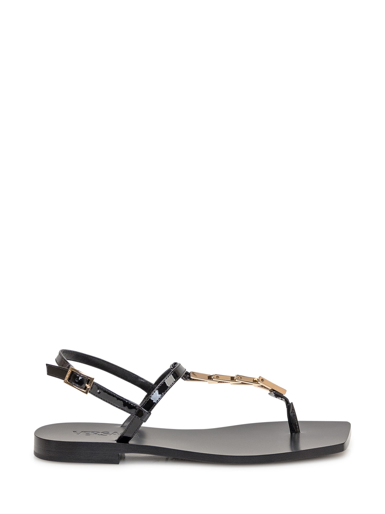 Versace 'medusa '95' Black Low Sandals With Logo Detail In Black- Gold