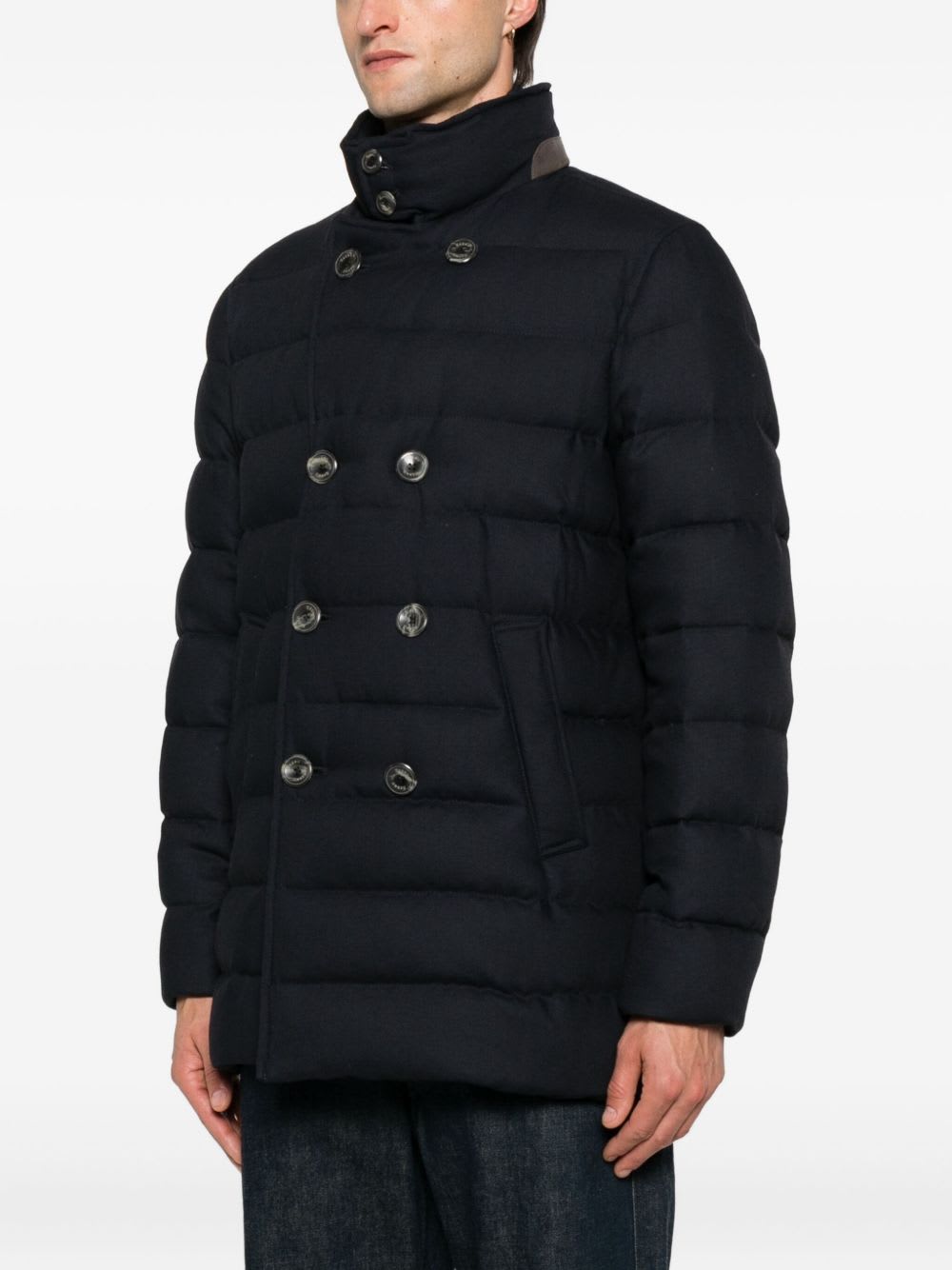 Herno Double-breasted Puffer Jacket With Quilted Texture In Black