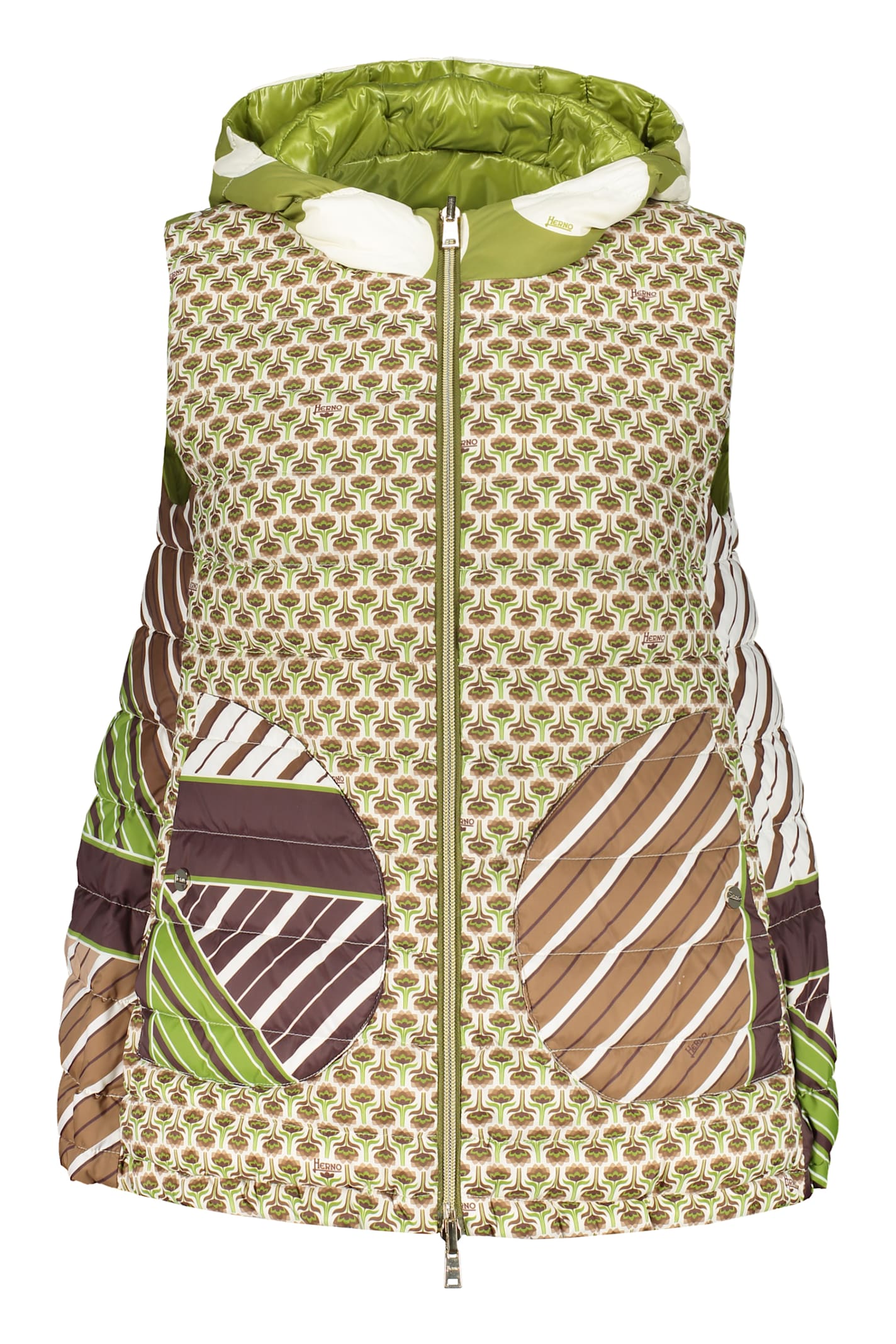 Herno Allover Motif Printed Hooded Down Jacket