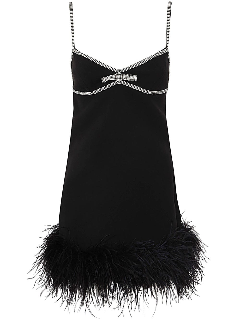 Shop Self-portrait Black Crepe Feather Mini Dress In B Black