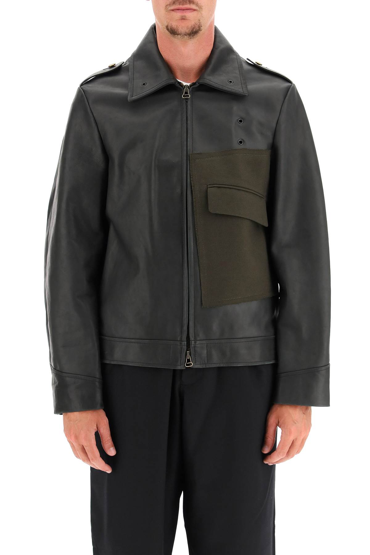 Maison Margiela Leather Jacket With Wool Pocket