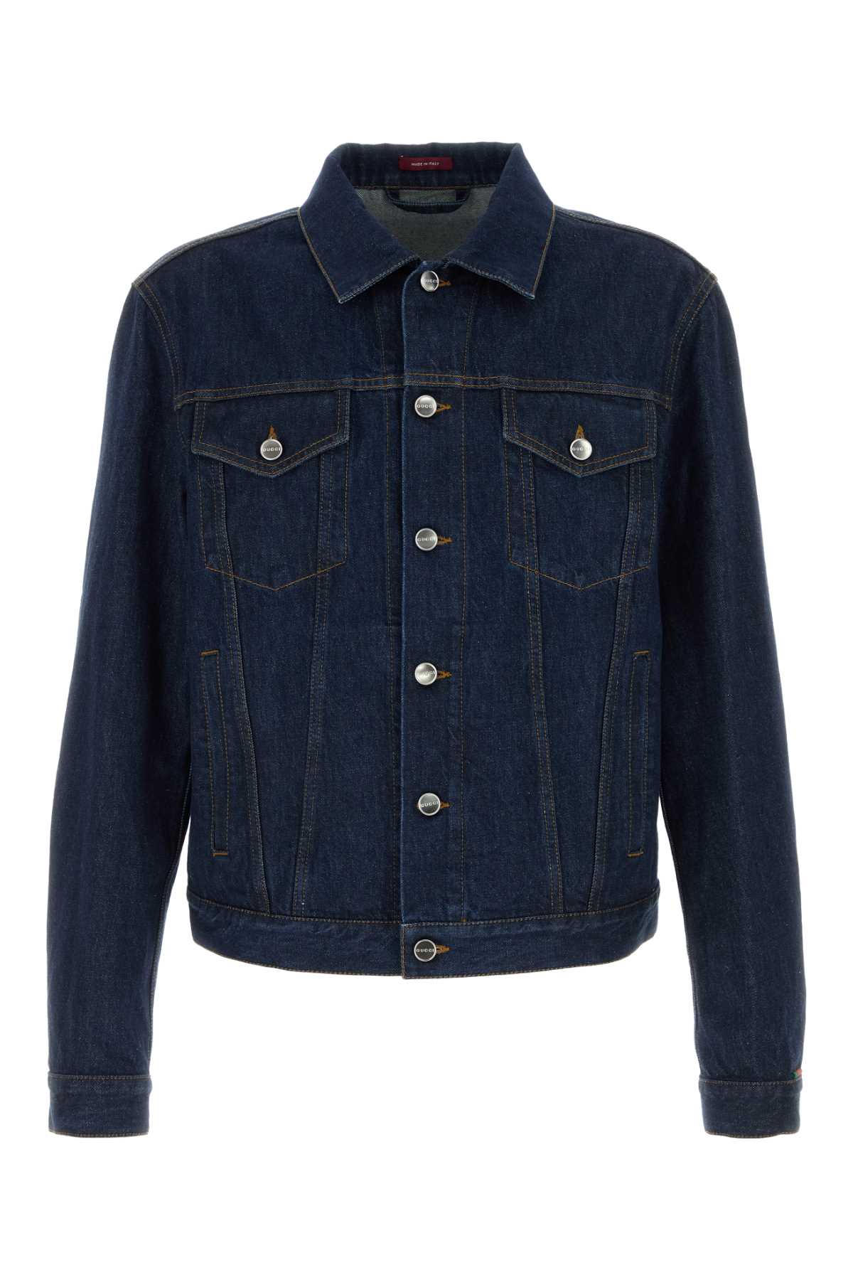 Gucci Denim Jacket With Adjustable Waist And Pockets In Blue
