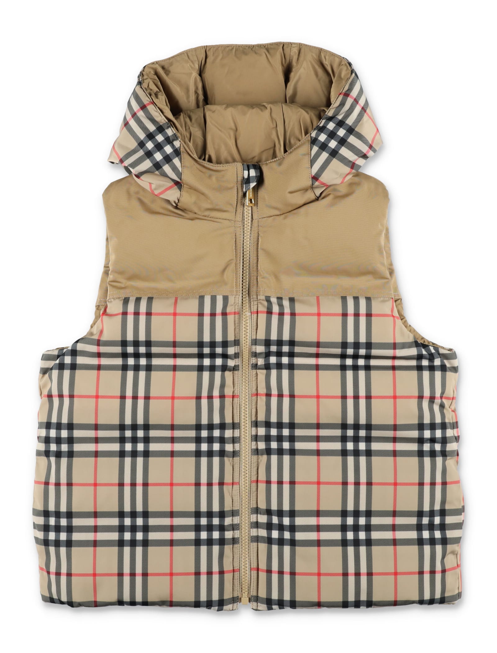 BURBERRY REVERSIBLE CHECK HOODED DOWN GILET