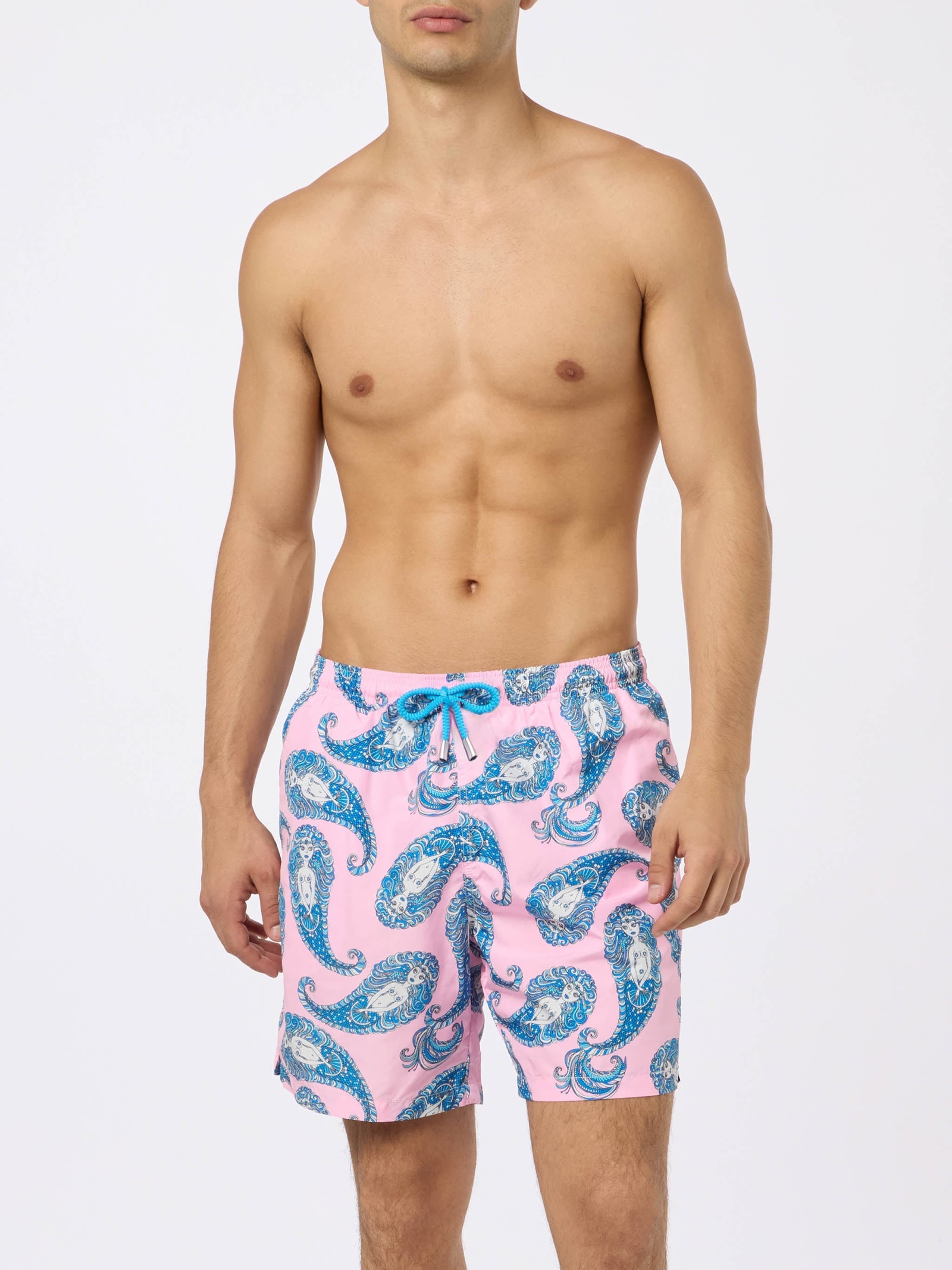 Shop Mc2 Saint Barth Man Lightweight Fabric Swim-shorts Lighting With Paisley Print In Pink